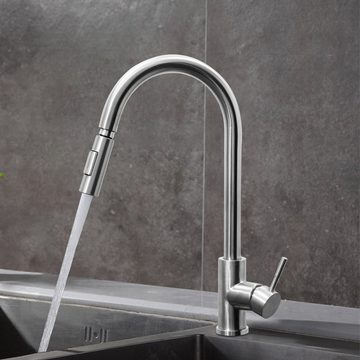 Vicbuy Küchenarmatur 2 Modi Wasserhahn Ausziehbar Schwenkbar Edelstahl 304 Mit Warm- und Kaltwasserleitungen