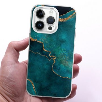 DeinDesign Handyhülle Glitzer Look Marmor Kunst Gemstone Glamour teal, Apple iPhone 14 Pro Silikon Hülle Bumper Case Handy Schutzhülle