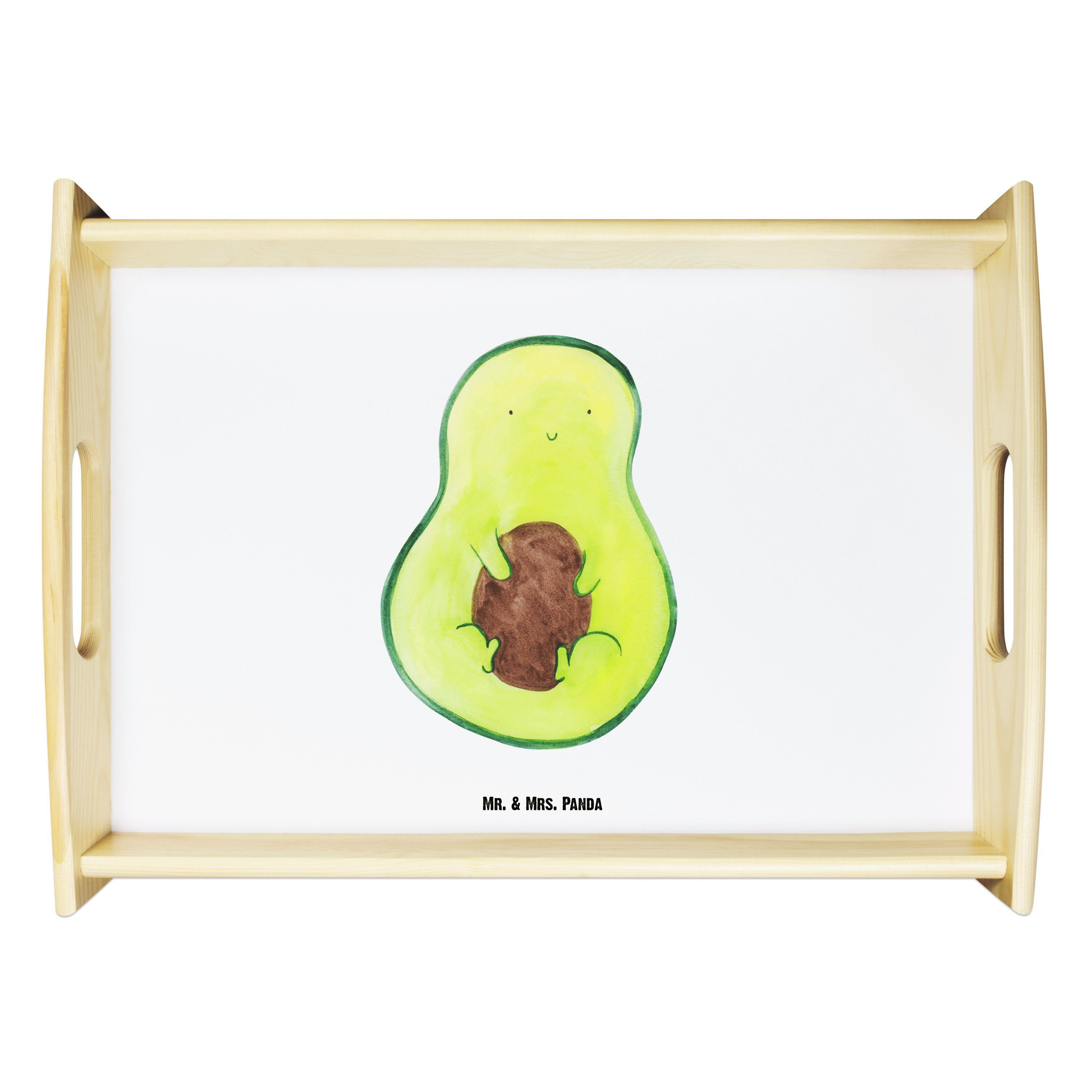 Mr. & Mrs. Panda (1-tlg) Avocado Weiß - Echtholz - mit Geschenk, lasiert, Avocadokern, Tablett Holztablett, Kern Veggie