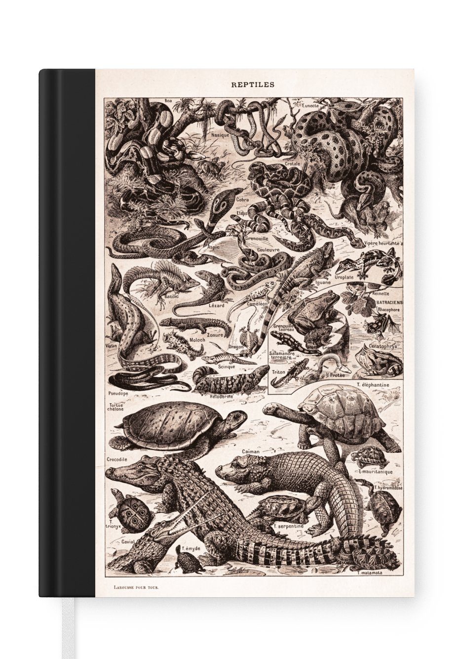 MuchoWow Notizbuch Reptilien - Tiere - Schwarz - Weiß, Journal, Merkzettel, Tagebuch, Notizheft, A5, 98 Seiten, Haushaltsbuch