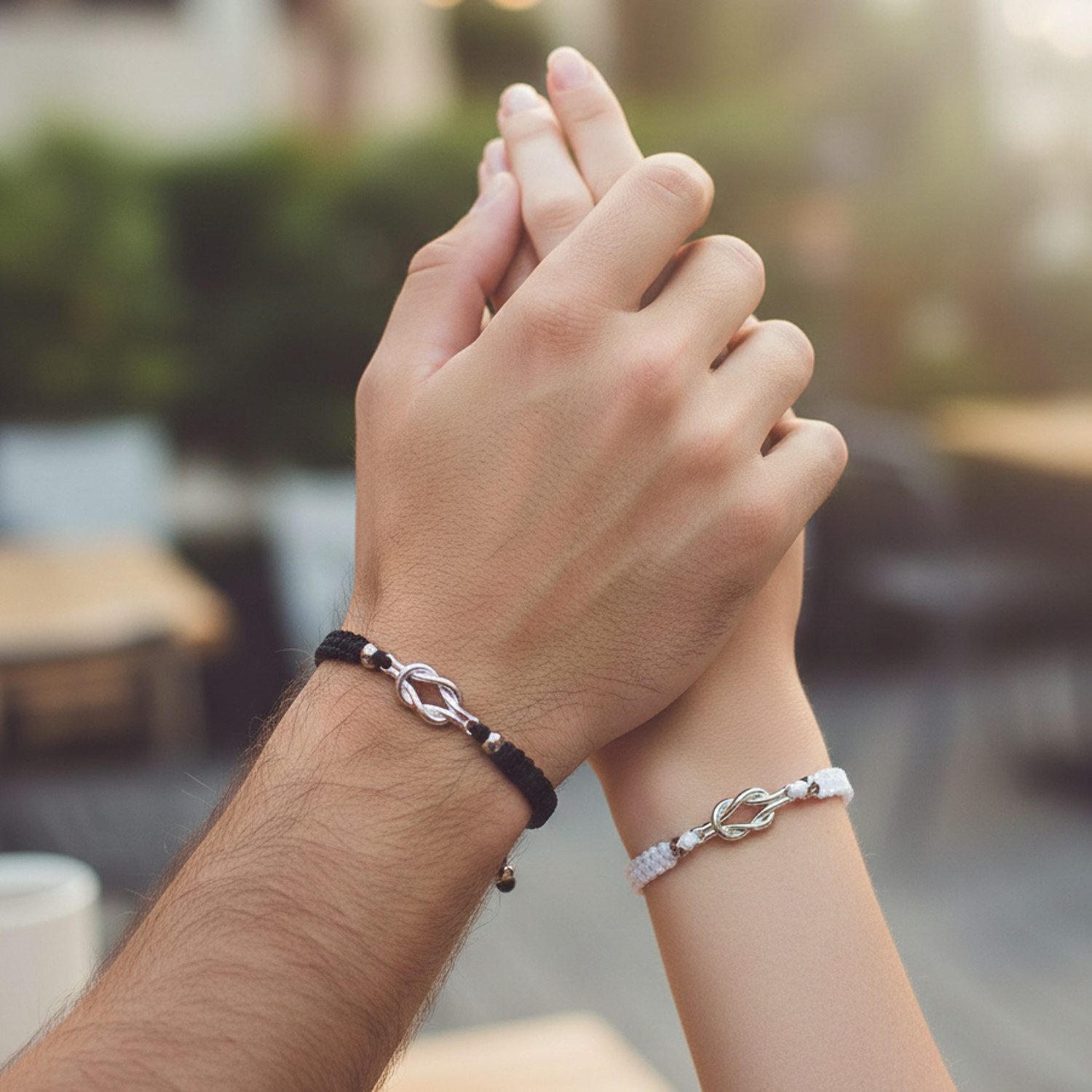 KARMA Armband Set Partner-Armbänder Knoten Schwarz Weiß Unisex (2-tlg., Armbandset verstellbar Herren Damen), Armband 14-26 cm Textil Partnerschmuck