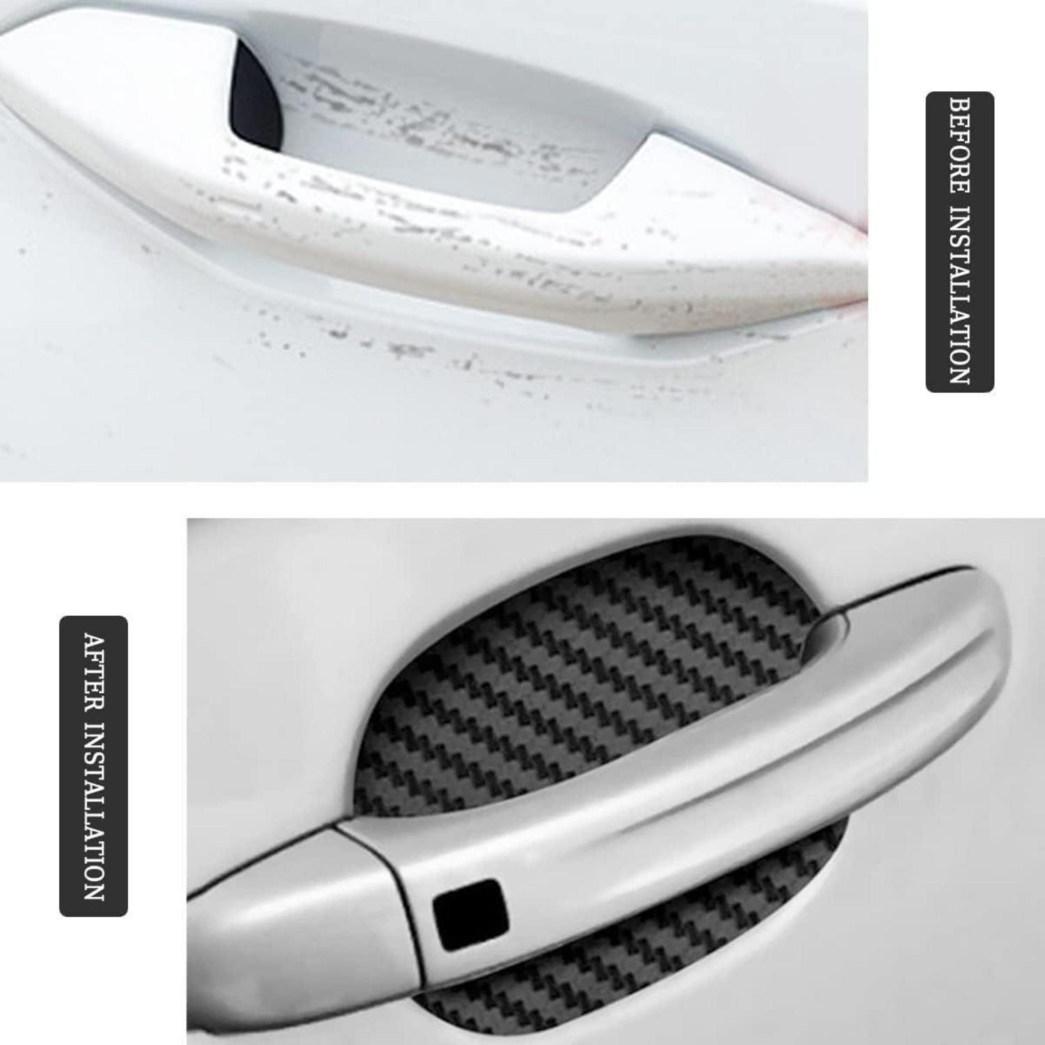 LuxusKollektion Aufkleber 4er Set Autotürgriff-Tassenschutz Carbon Fiber Folie Schwarz