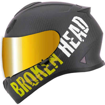 Broken Head Motorradhelm BeProud Carbon Gelb - Integralhelm - Streethelm (mit klarem und gold verspiegeltem Visier), LIMITED EDITION