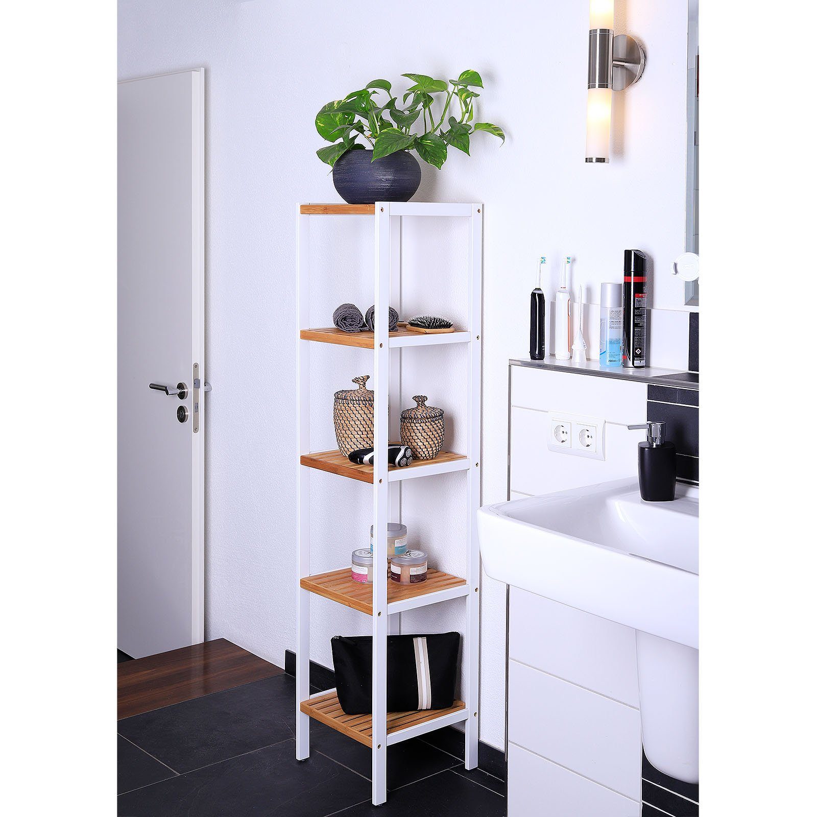 dibea Regal Regal aus Bambus, Badezimmerregal, Wohnzimmerregal, Küchenregal günstig online kaufen