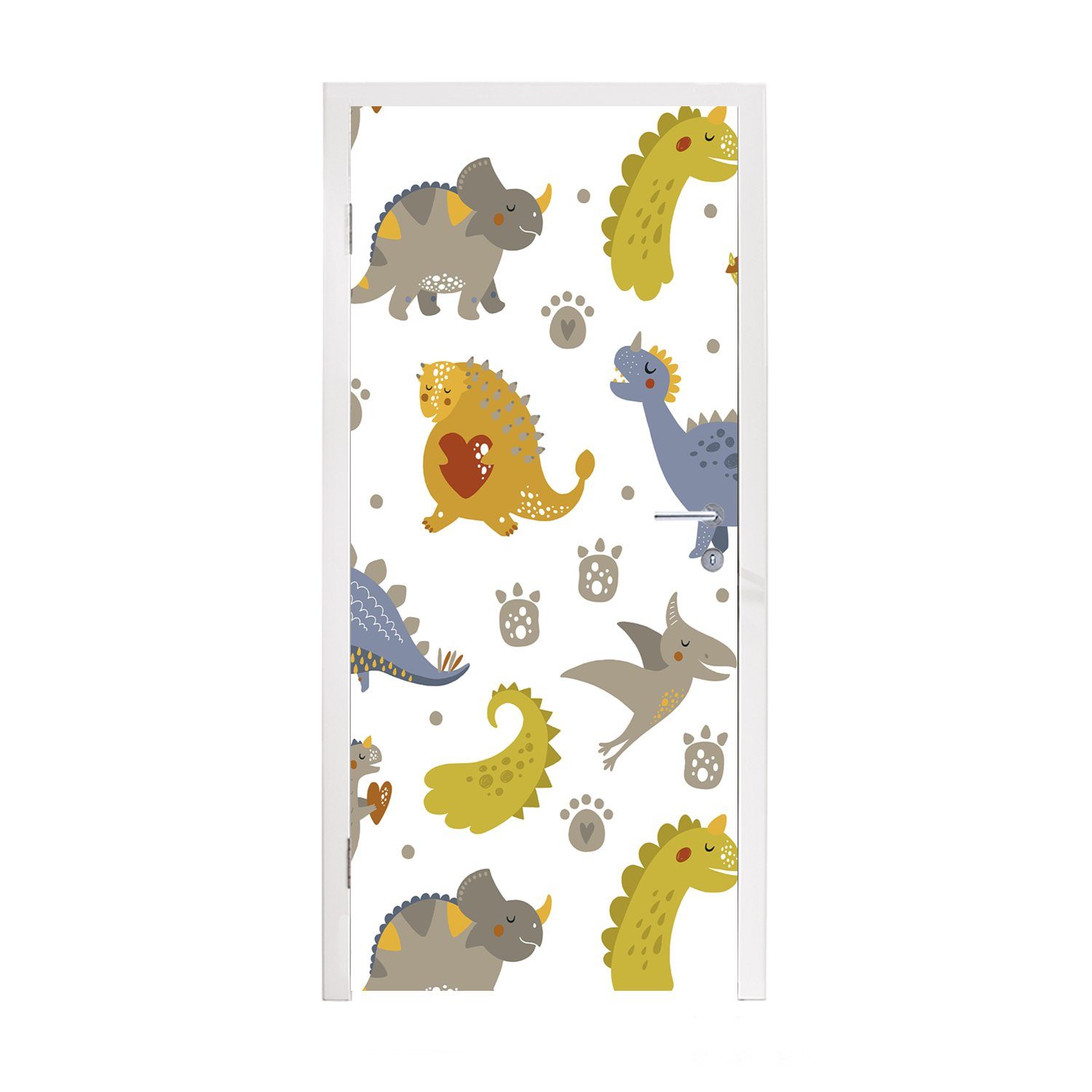 MuchoWow Türtapete Dinosaurier - Kinder - Design - Jungen - Mädchen - Kinder, Matt, bedruckt, (1 St), Fototapete für Tür, Türaufkleber, 75x205 cm