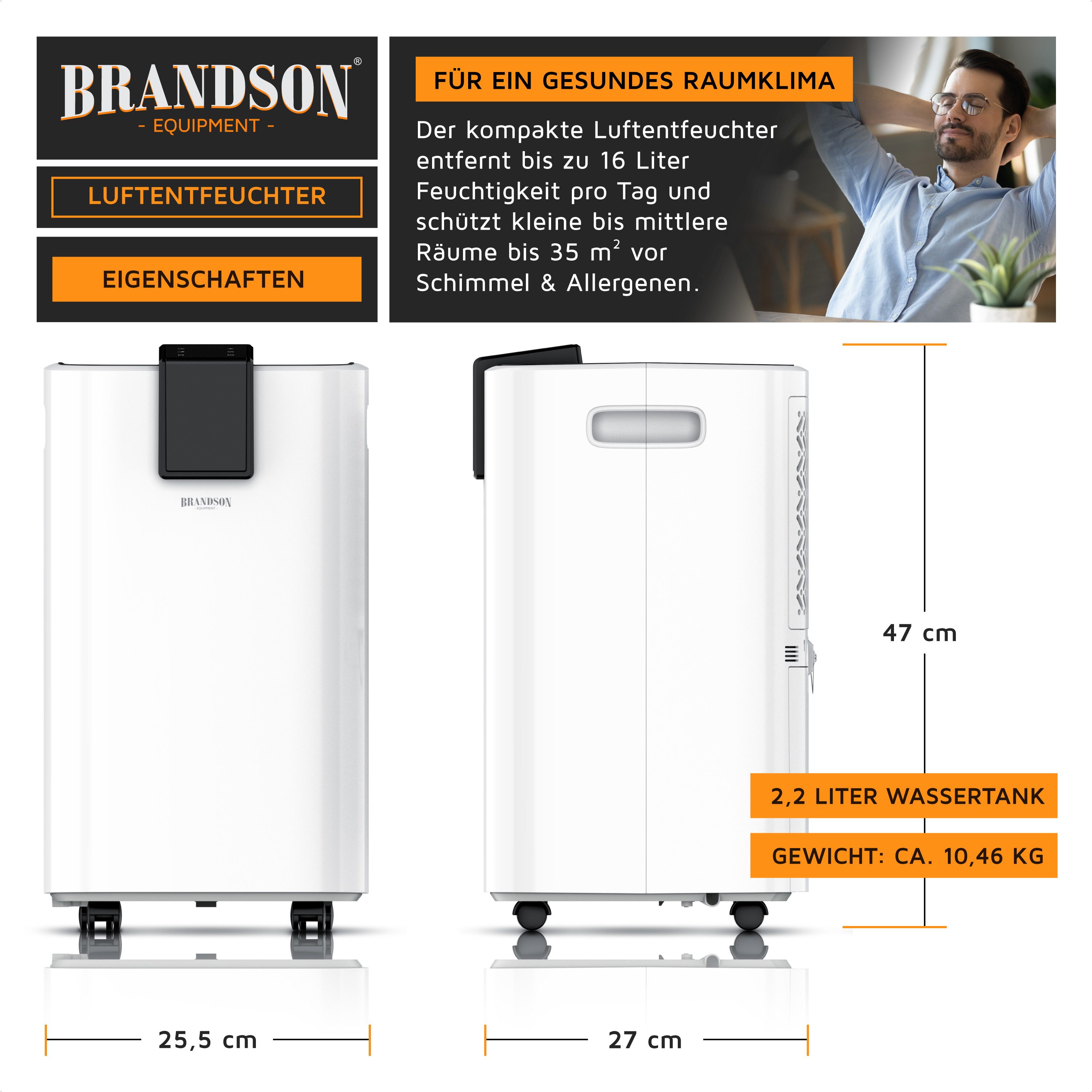Brandson Luftentfeuchter Kompressor, 16L/24h, Raumentfeuchter, 35m², günstig online kaufen
