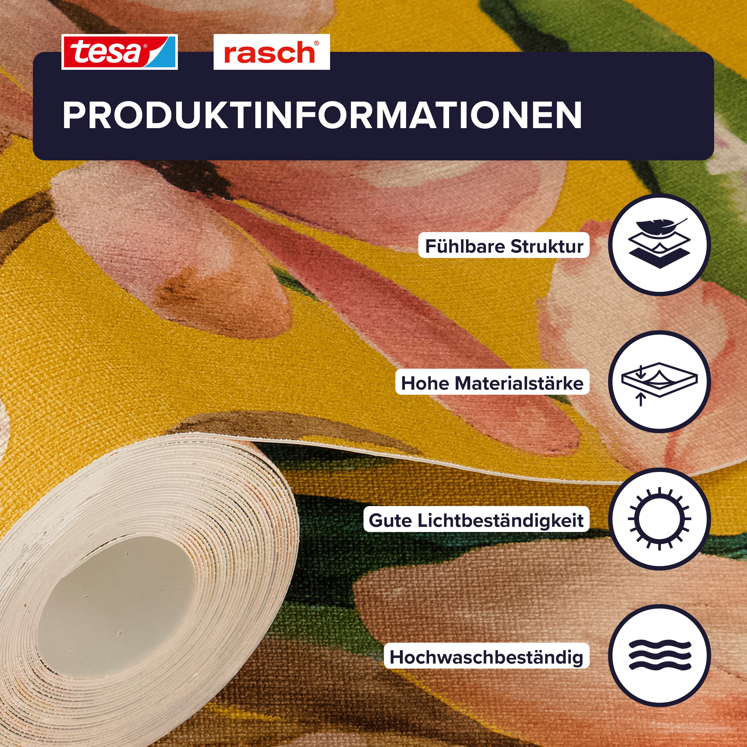 Rasch Vliestapete Magnolia - Selbstklebende Tapete Blumen von tesa® x rasch®, strukturiert, floral, geblümt, botanisch, (1 St), selbstklebend, 6,00m x 0,53m