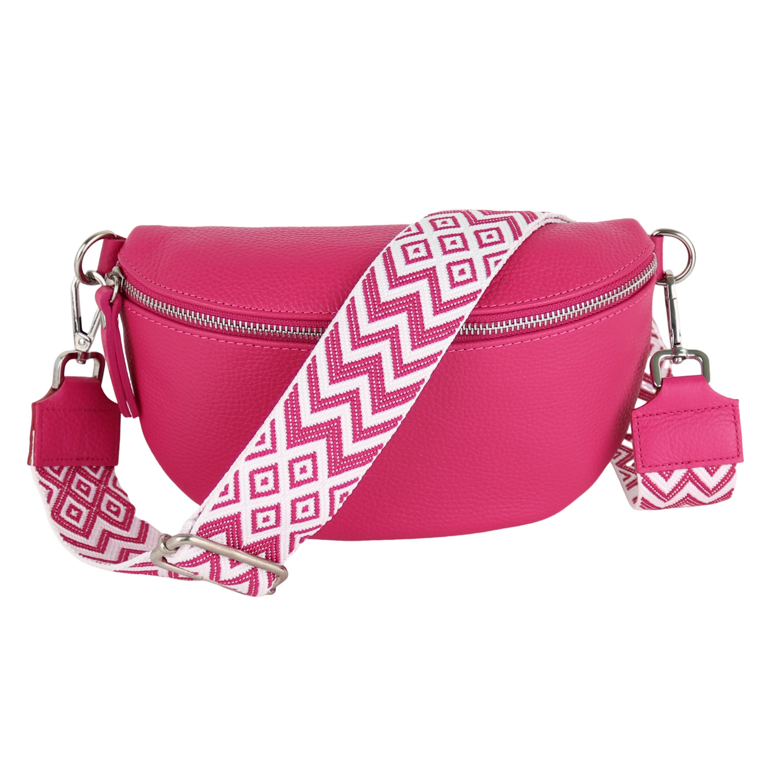 MIRROSI Bauchtasche Damen, Echtleder, Made in Italy, Umhängetasche, Brusttasche, (Schultertasche für jeden Anlass (1 Tasche & 2 Gurte), Crossbody Bag, Weiß, gemusterten& verstellbaren Schulterriemen