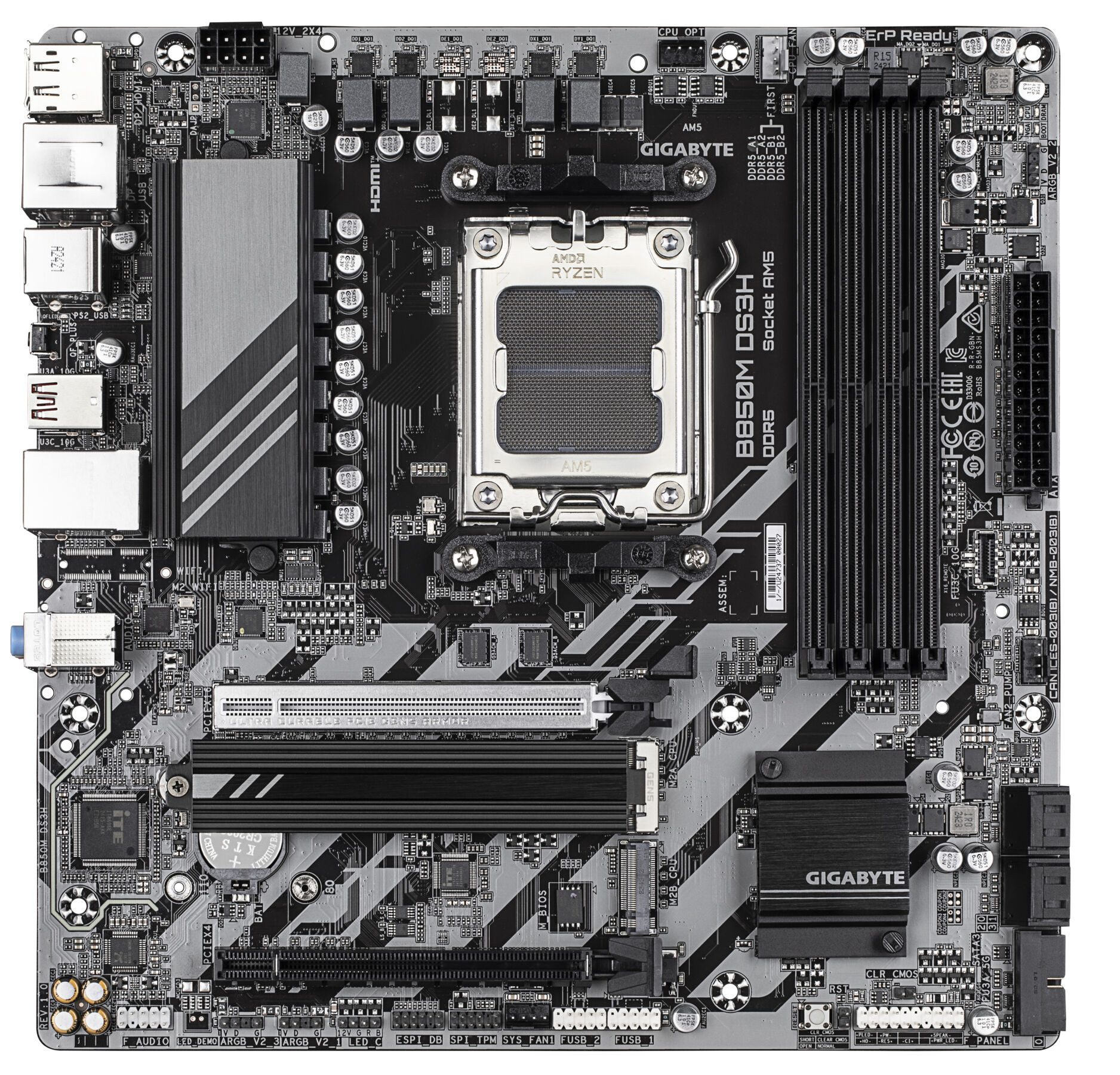 Gigabyte B850M DS3H Motherboard - AMD Ryzen 9000 Series CPUs, 16+2+2 Phasen Dig Mainboard