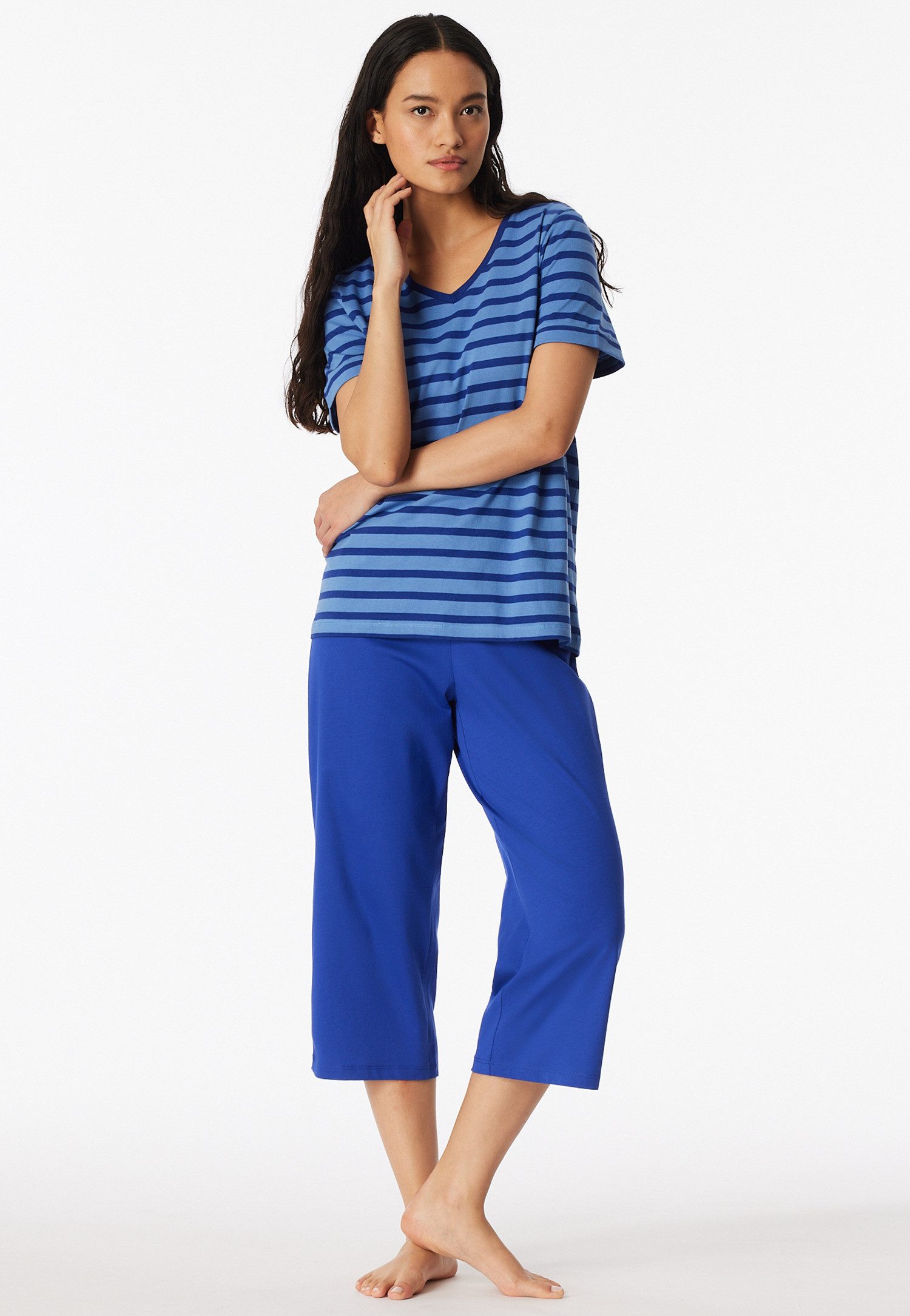 Schiesser Schlafanzug Casual Essentials (2tlg) mit modisch umgeschlagenen Ärmeln