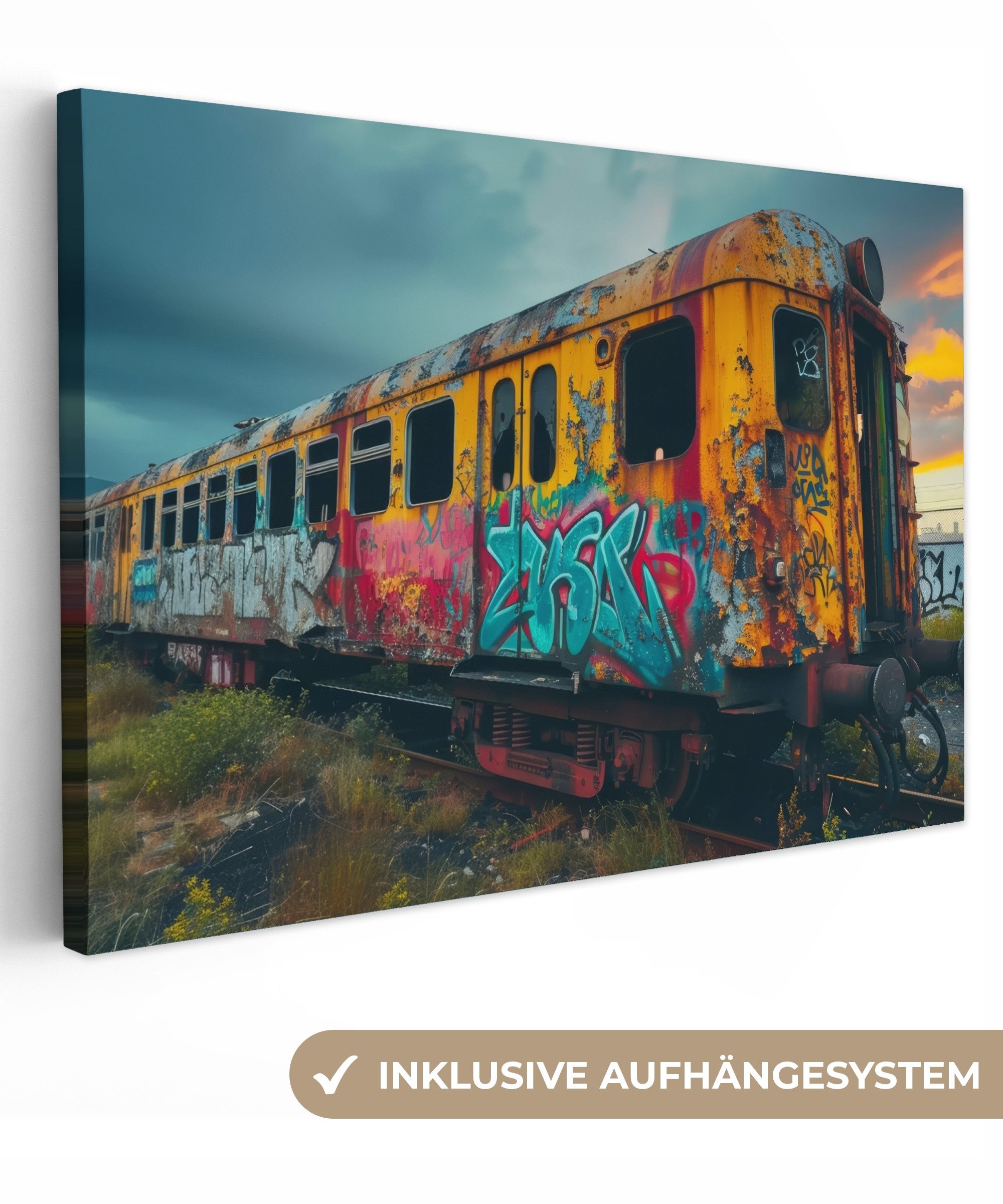 OneMillionCanvasses® Leinwandbild Graffiti - Verlassener Zug - Straßenkunst günstig online kaufen