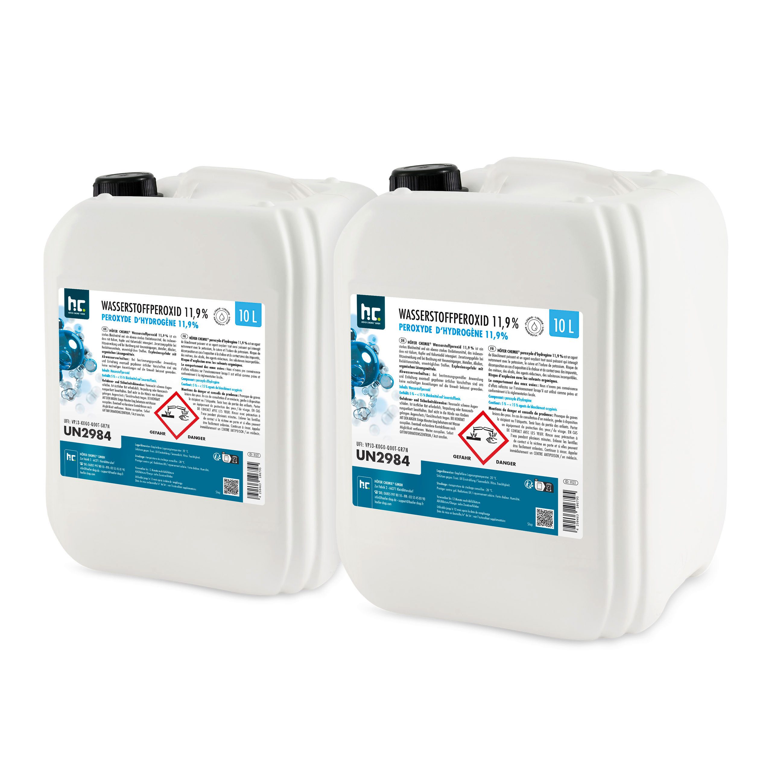 Höfer Chemie GmbH 2x 10 L Wasserstoffperoxid 11,9% Grundreiniger (Vielseitig einsetzbar zur Reinigung)