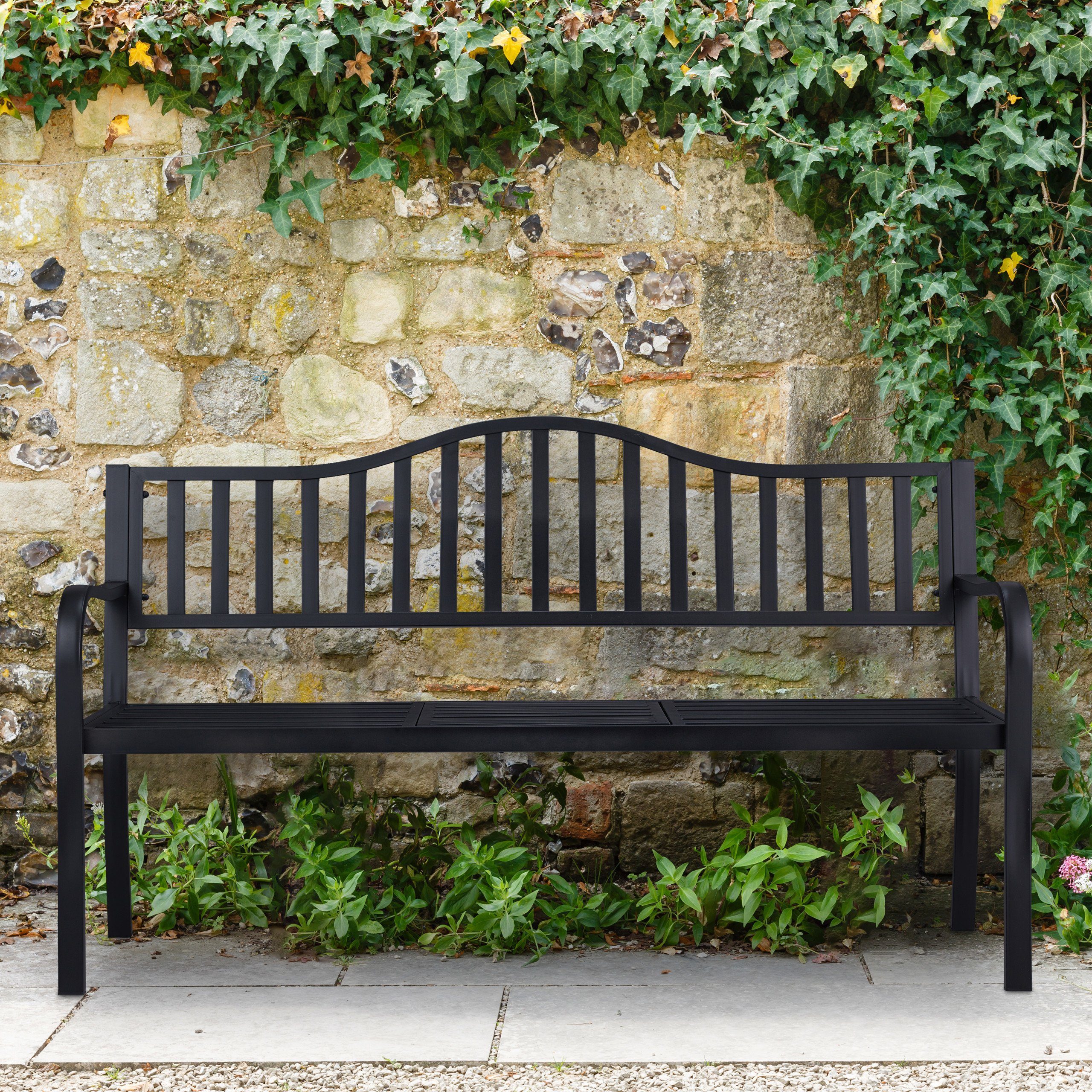 relaxdays Gartenbank mit Klapptisch, Schwarz günstig online kaufen