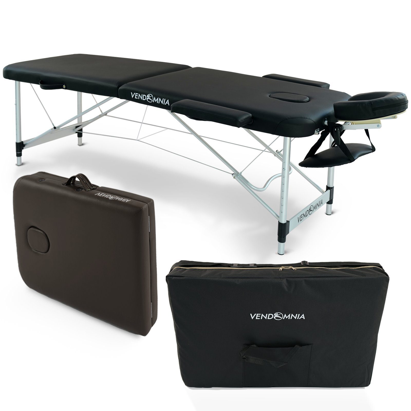 VENDOMNIA Massageliege Mobile Massageliege - Aluminium mit 2 Zonen (Klappbar Massagetisch Massagebett Massagebank Behandlungsliege, Farbwahl), inkl. hochwertiger Kopfstütze Tasche Armlehnen