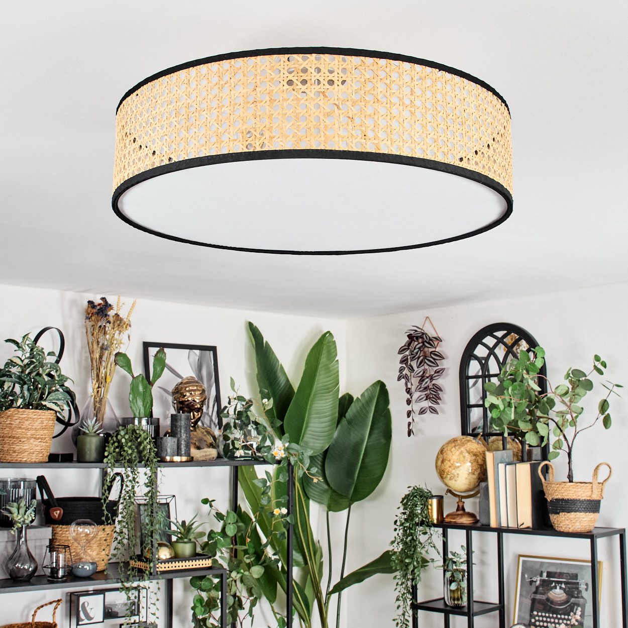 hofstein Deckenleuchte Deckenlampe aus Metall/Korbgeflecht/Stoff/Kunststoff günstig online kaufen