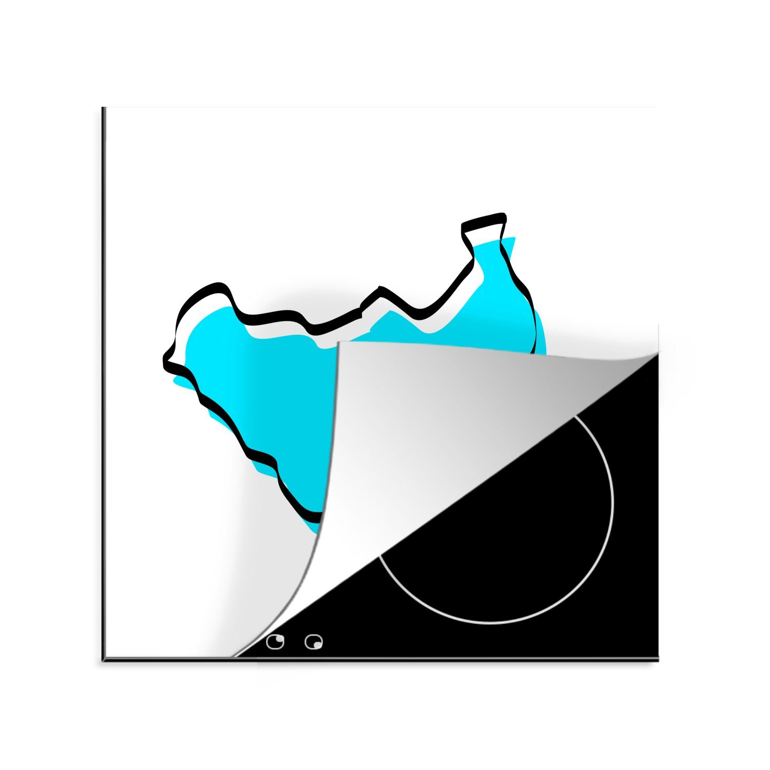 MuchoWow Herdblende-/Abdeckplatte Eine Illustration des Südsudan in Blau mit schwarzem Rand, Vinyl, (1 tlg), 78x78 cm, Ceranfeldabdeckung, Arbeitsplatte für küche | Herdabdeckplatten