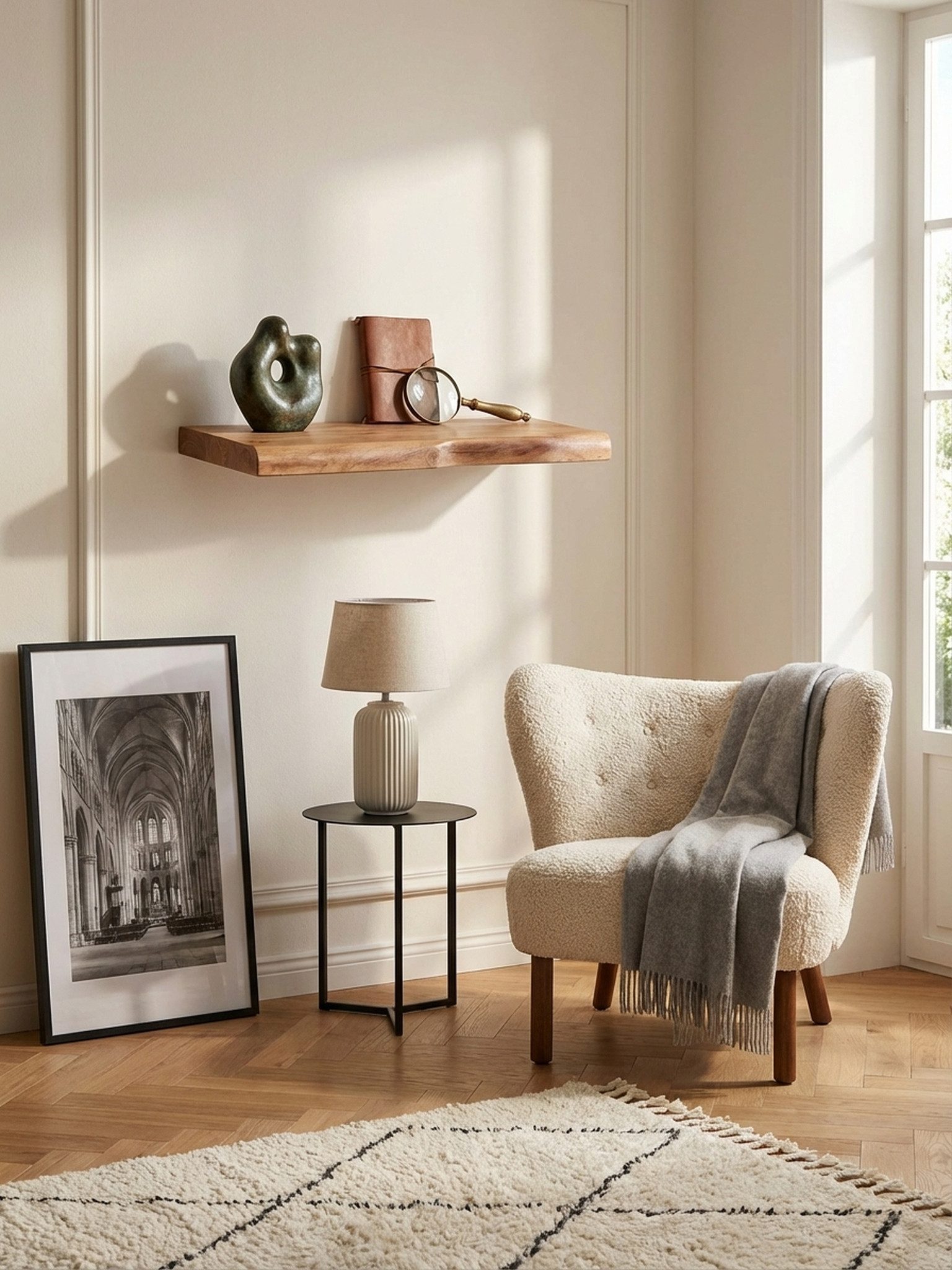 KADIMA DESIGN Wandregal Wandregal mit Baumkante Akazie Massivholz 40 cm, Design Schweberegal, Wandboard Massiv, Regal Holz Natur, Landhausstil Hängeregal