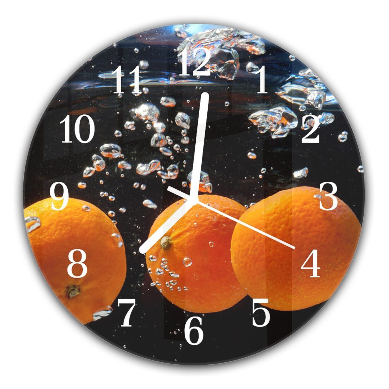 Orangen Durchmesser Motiv mit Glas aus Wanduhr mit cm Rund Quarzuhrwerk und Wanduhr 30 - Primedeco im Wasser