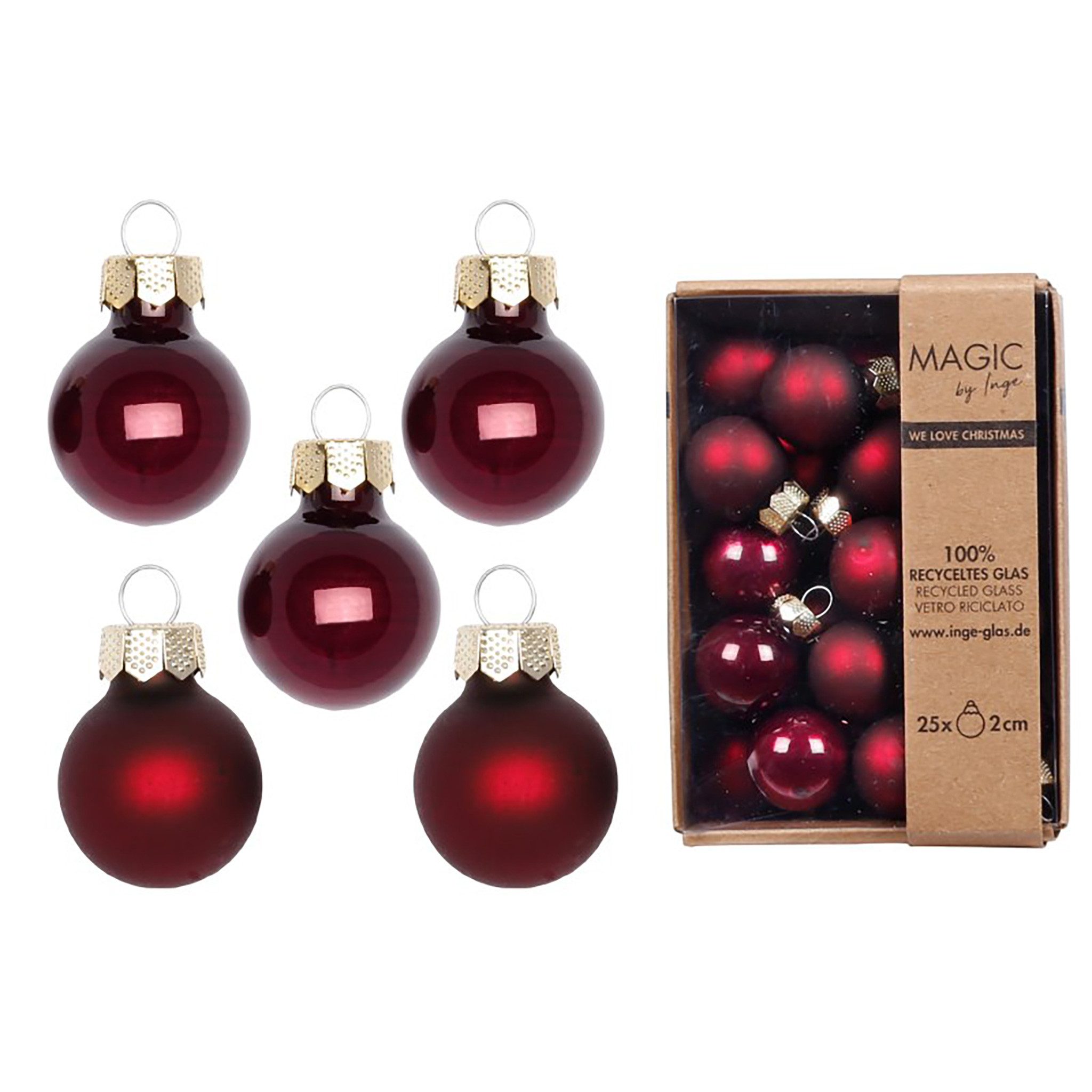 Holly & Jolly Christbaumschmuck, Weihnachtskugeln Glas 2cm 25 Stück - Smooth Port