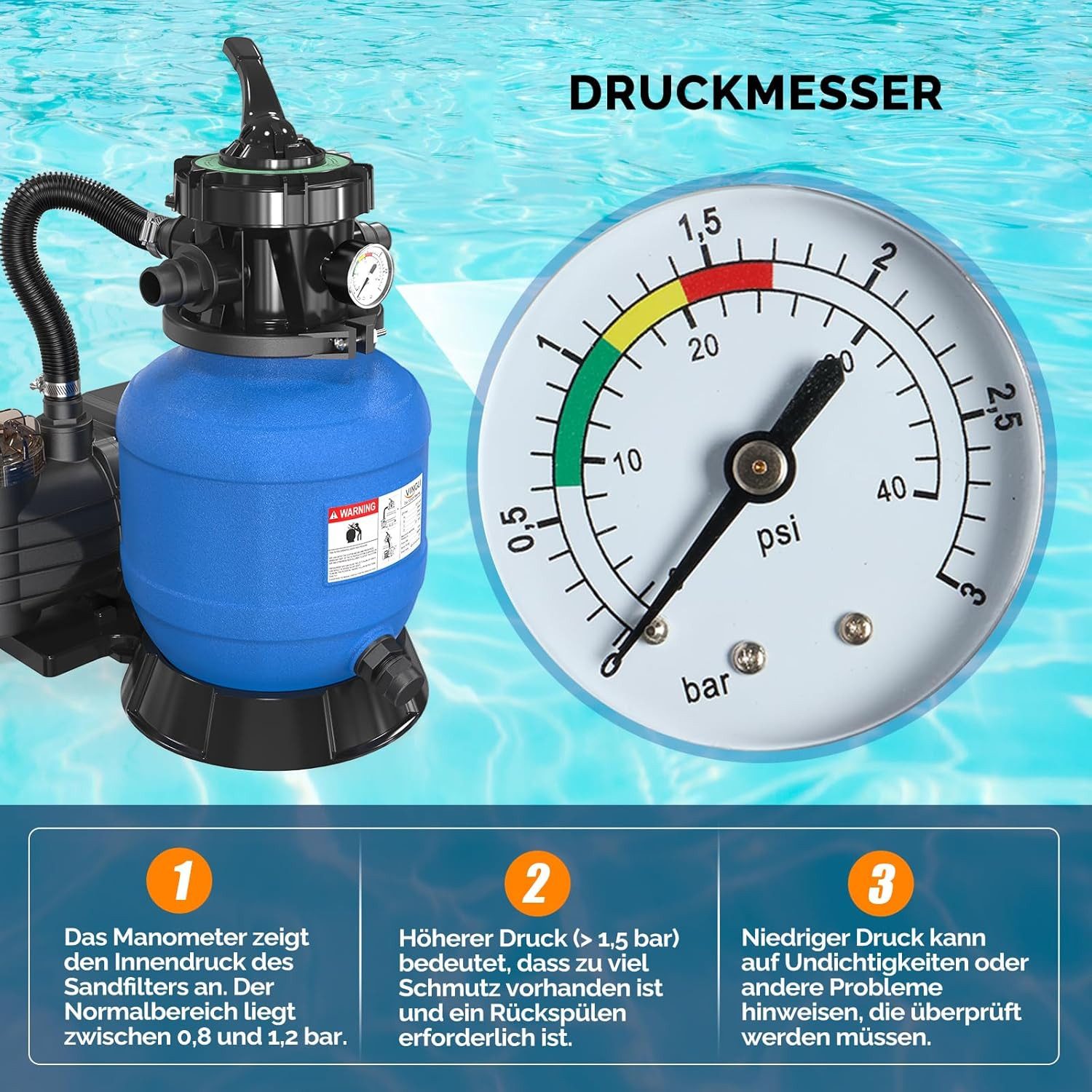 LALAHO Sandfilteranlage Sandfilteranlage Pool 7900 L/H inkl