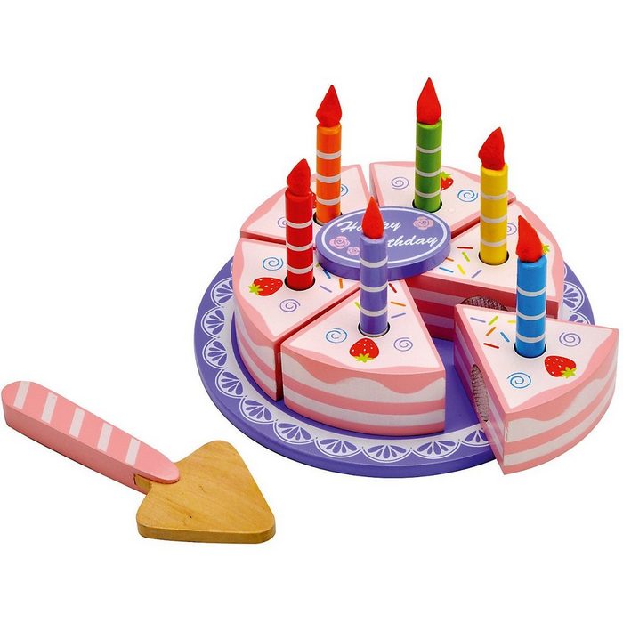 Idena Spiellebensmittel Geburtstagstorte mit Kerzen aus Holz - 15-teiliges Set - FSC® 100 %