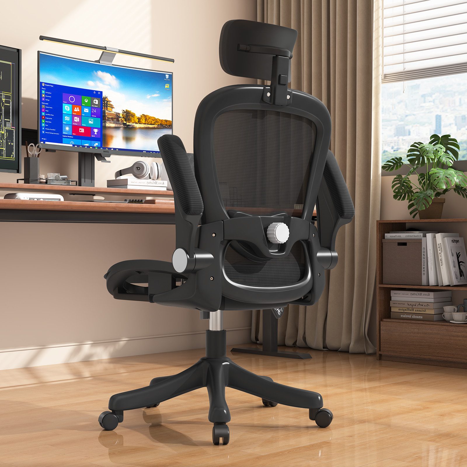 POPOLIC Bürostuhl Verstellbarer Netz-Gamingstuhl mit Kopf-/Lordosenstütze für Büro Home