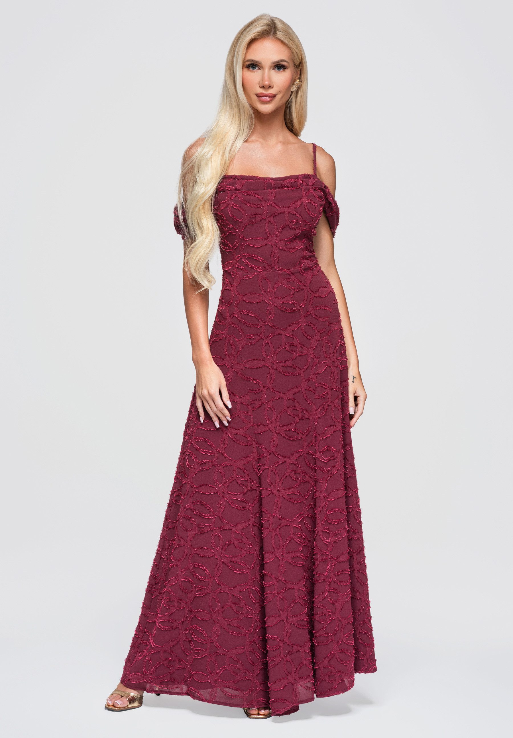 OMBRE Abendkleid Damen Abendkleid mit elegantem Schnitt Bordeaux M (kein Set, 1-tlg)
