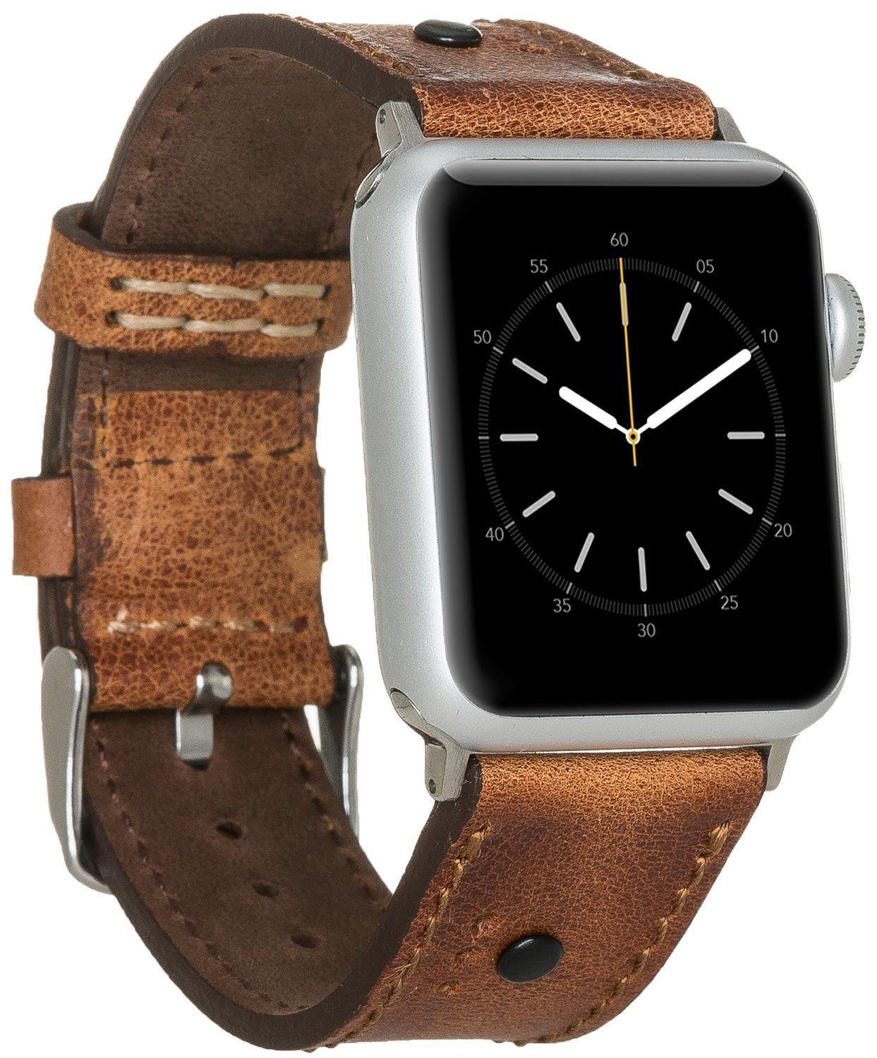 Burkley Smartwatch-Armband Vintage für Apple Watch Leder Armband, kompatibel mit Apple Watch Series 1-8 in 42/44/45mm Sattelbraun