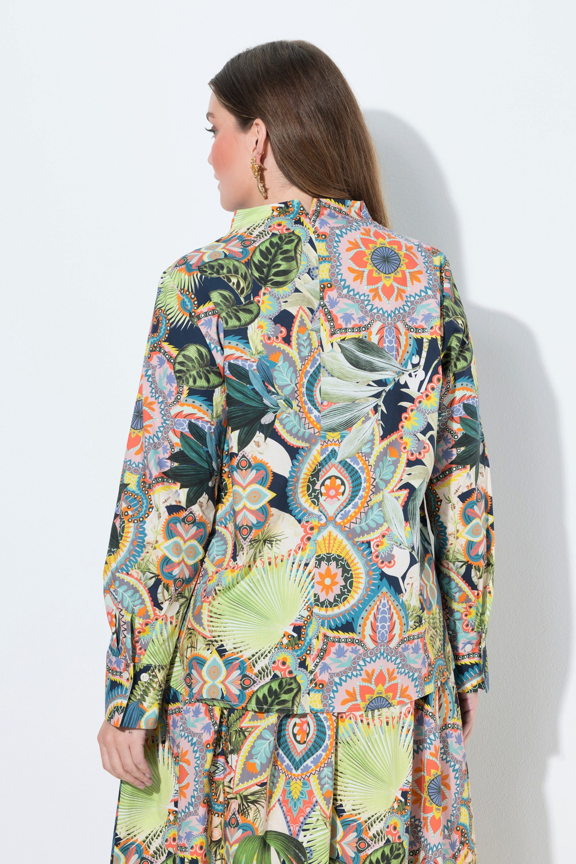 Ulla Popken Longbluse Bluse Kelchkragen bedruckt Langarm