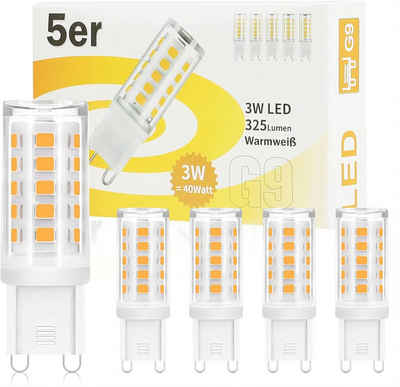 ZMH LED-Leuchtmittel Warmweiß Leuchtmittel 3W G9 Glühbirne Ersatz für Halogenlampe Flur, G9, 5 St., 3000k, Kein Flackern Enegiesparende Nicht Dimmbar