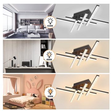 ZMH LED Deckenleuchte 52CM Schwarz Whonzimmerlampe Dimmbar Modern Schlafzimmer, ohne sichtbares Flimmern zum Schutz der Augen, LED fest integriert, 3000-6500k, 36W Retro Design Flurlampe, Kristall Deckenbeleuchtung für Küche