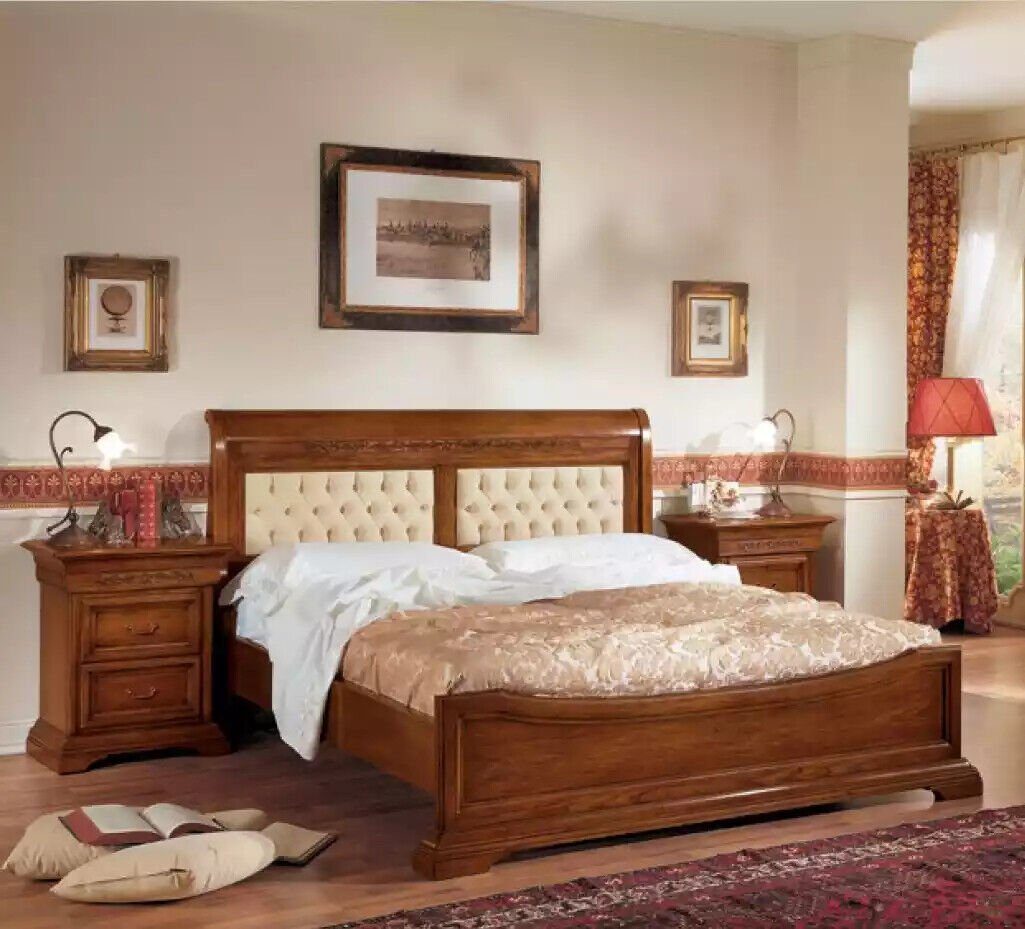 Spiegel), Schlafzimmer 2x Schlafzimmer-Set (5-St., + Bett + Made Holz Italy JVmoebel Nachttische in 2x Bett Nachttische 5 Design + Kommode tlg. Betten Sets,