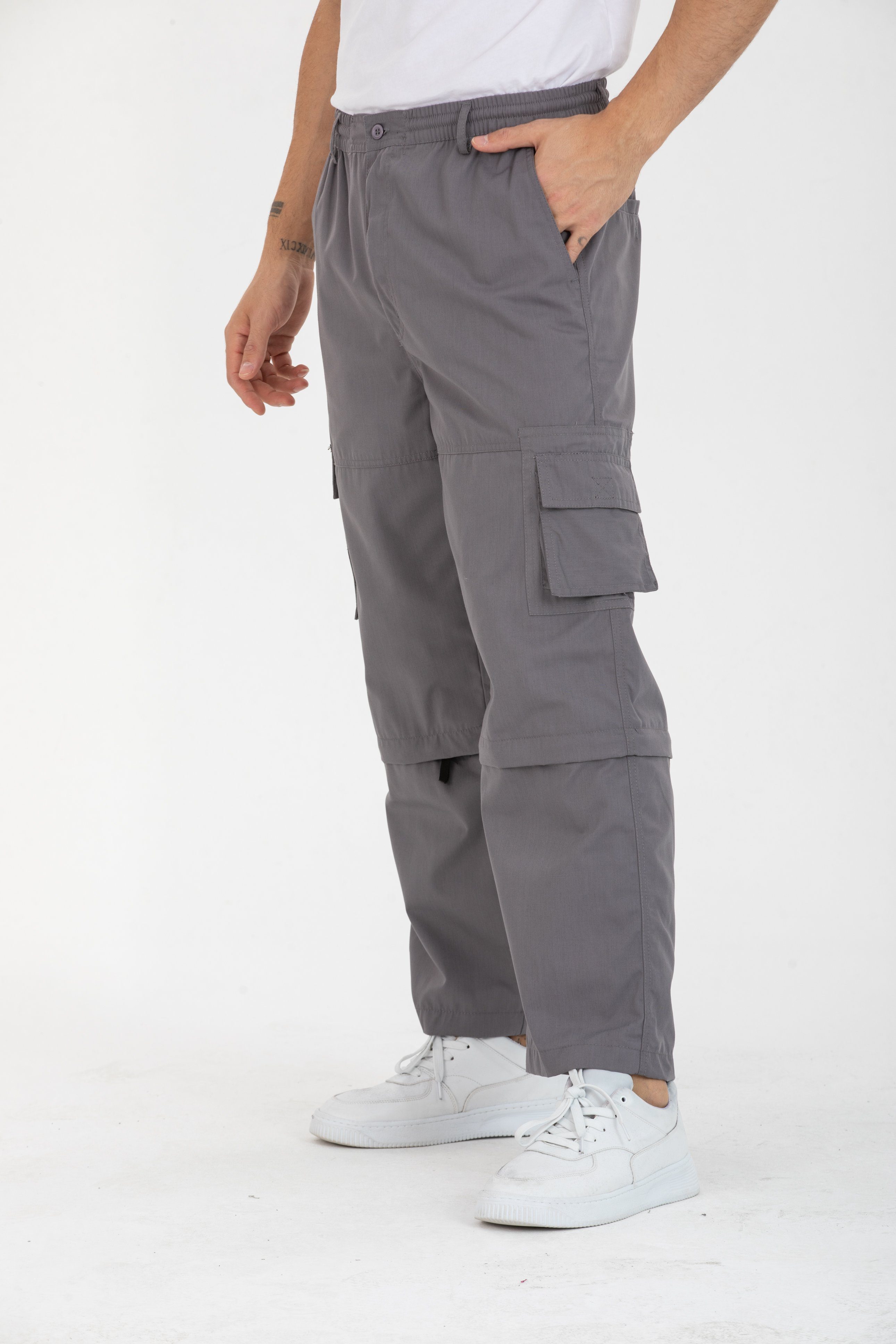 Kendindza Collection Cargohose Herren Zipp Off Cargohose Dehnbund Arbeit Hose Rangerhose Cargo Hose Gummibund elastisch, abnehmbare Beine, 6 Taschen