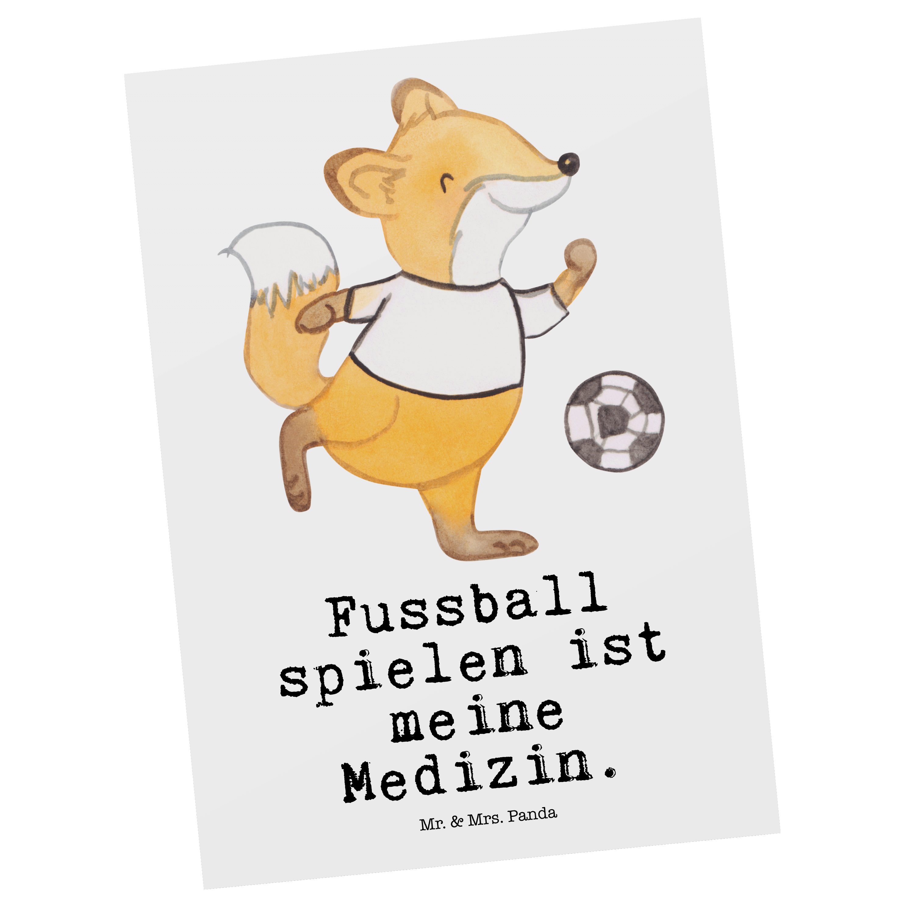 Mr. & Mrs. Panda Postkarte Fuchs Fußball spielen Medizin - Weiß - Geschenk, Sportler, Bolzen, Sc