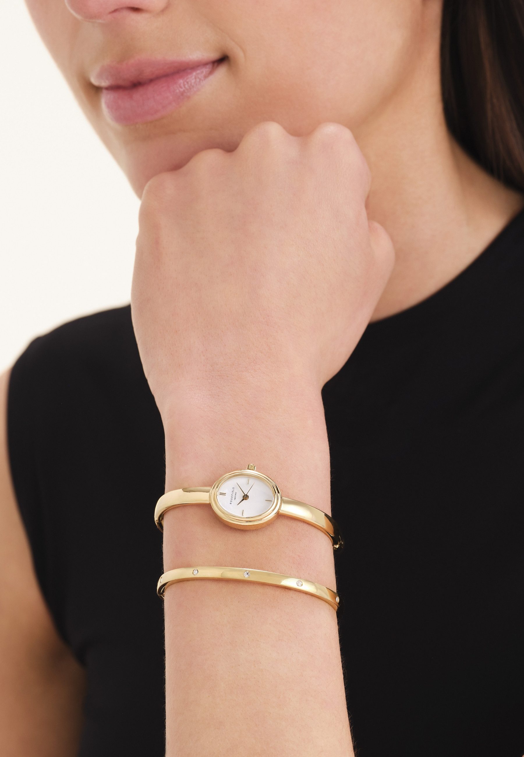 ROSEFIELD Quarzuhr ROSEFIELD Bangle-Uhr + Kristall Bangle Geschenkset für Damen