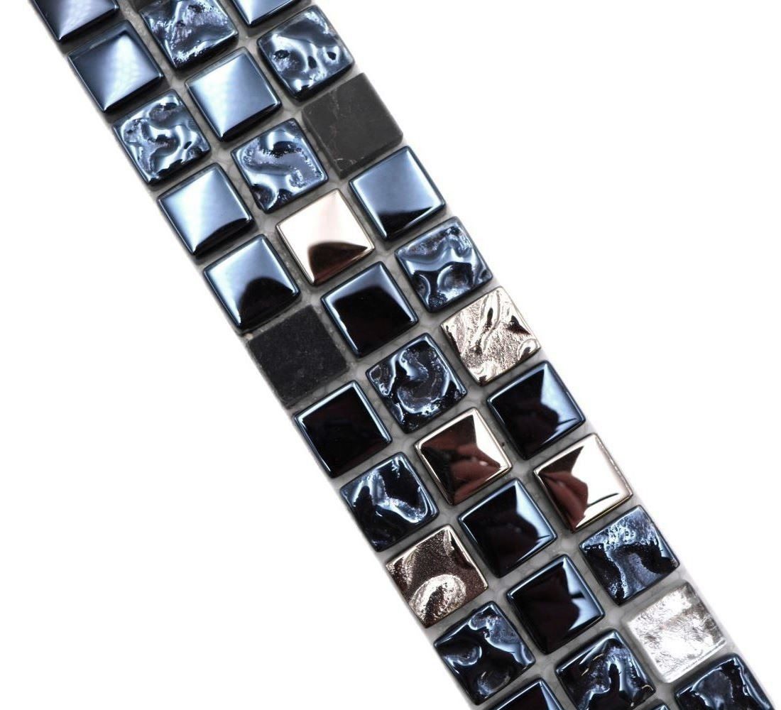 Mosani Fliesen-Bordüre Mosaik Borde Bordüre Glasmosaik Naturstein schwarz silber