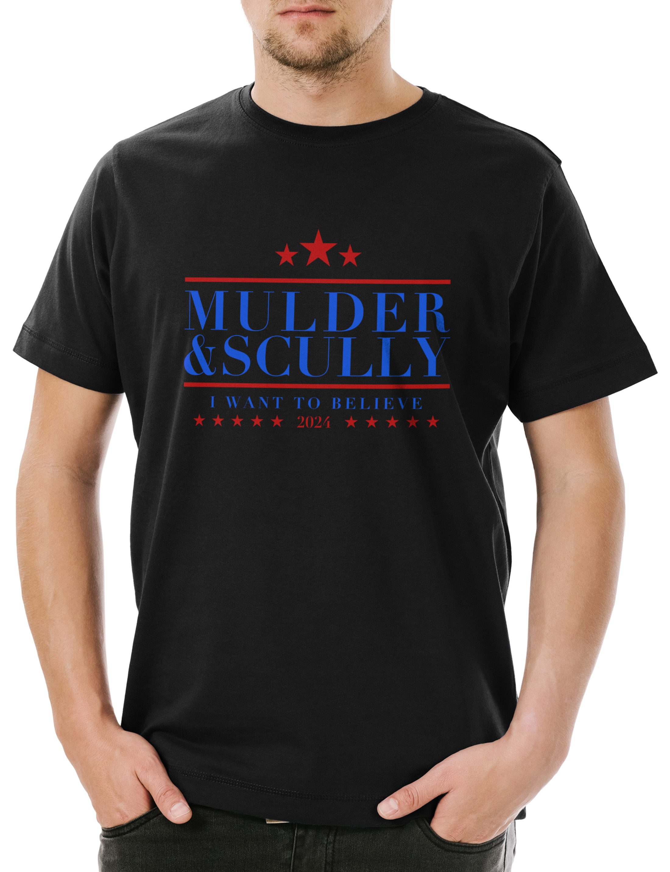 Print-Shirt Mulder & Scully Herren T-Shirt Alien Ufo X-Files Fox Dana Series FBI