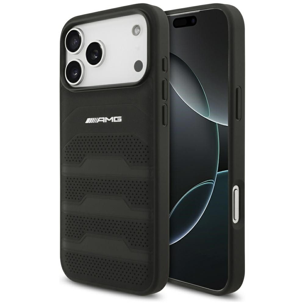 Mercedes Benz AMG Handyhülle iPhone 17 Pro Max Echtleder gelocht schwarz Logo 6,9 Zoll, Kantenschutz