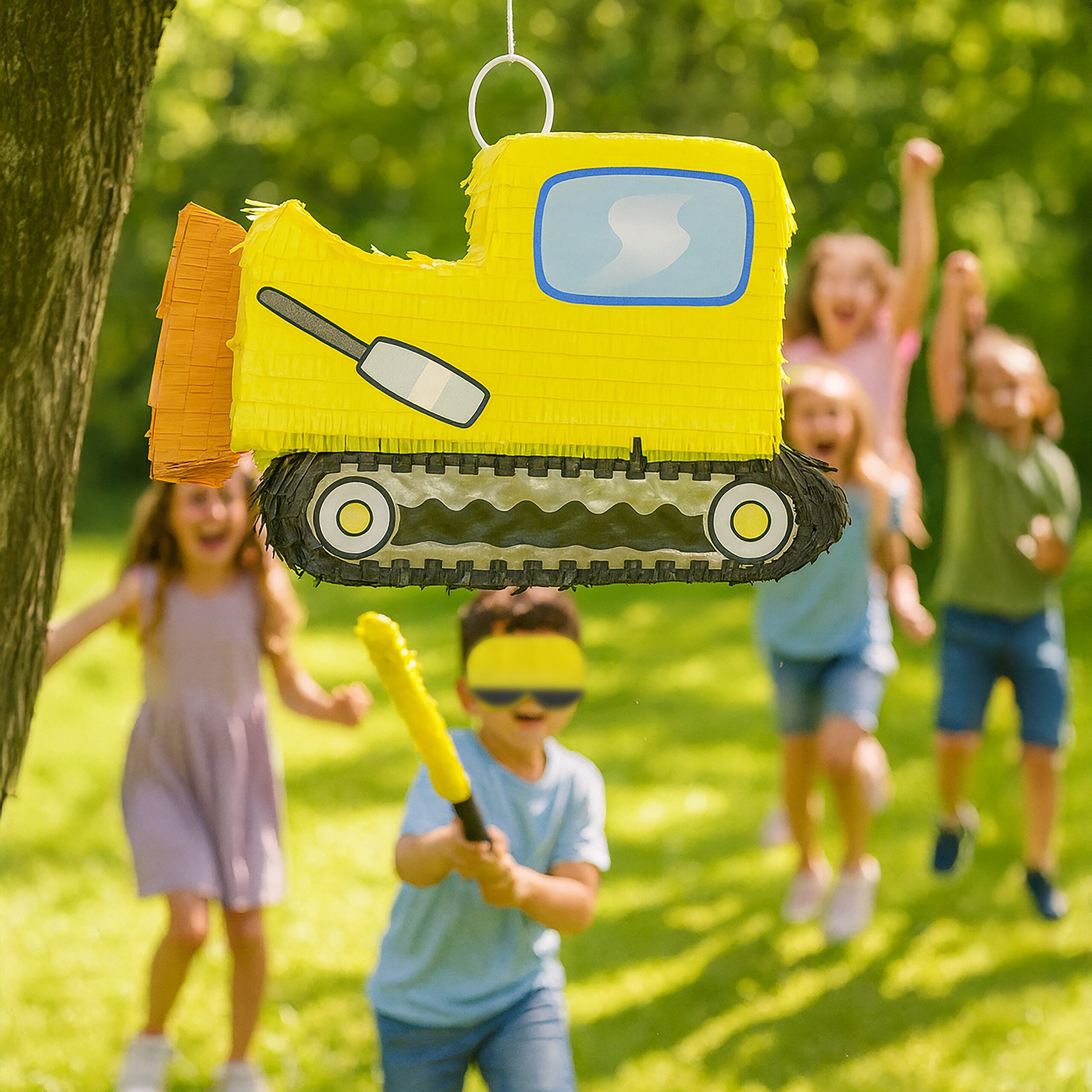 relaxdays Pinata Set Baustelle mit Stab & Maske, A