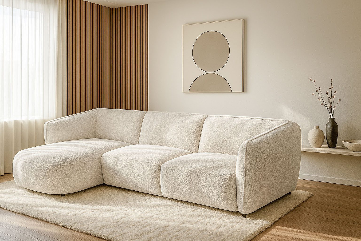 Home affaire Ecksofa OSTRUP Rundsofa, L-Form, Naturtöne, Boucle oder Chenille, Breite 280 cm, organische Form mit sanften Rundungen