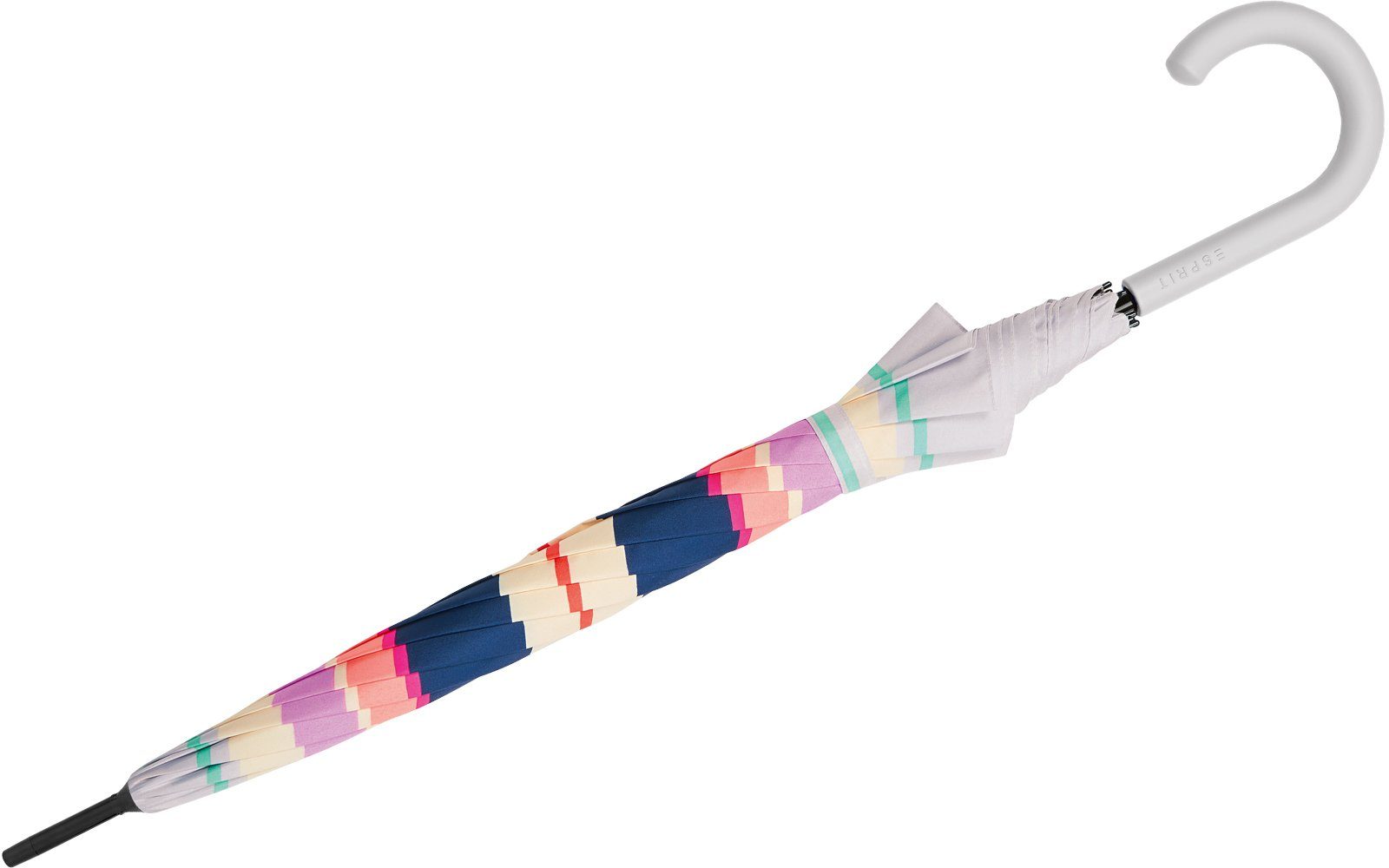 Esprit Stockregenschirm Damen-Stockschirm groß und stabil mit Automatik, farbenfroh bedruckt mit Streifen-Muster