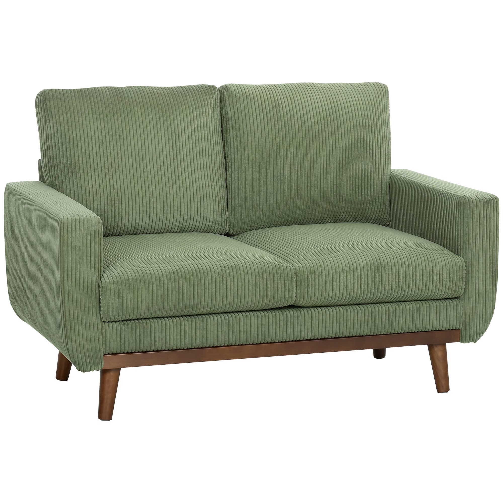 HOMCOM 2-Sitzer Sofa 134 cm Couch mit dicker Rückenlehne, Armlehne, bequem, Grün, 2-Sitzer Sofa 1 Teile, Kompaktes Retro Cordsofa mit Holzlatten und Taschenfede – Bild 2 von 5