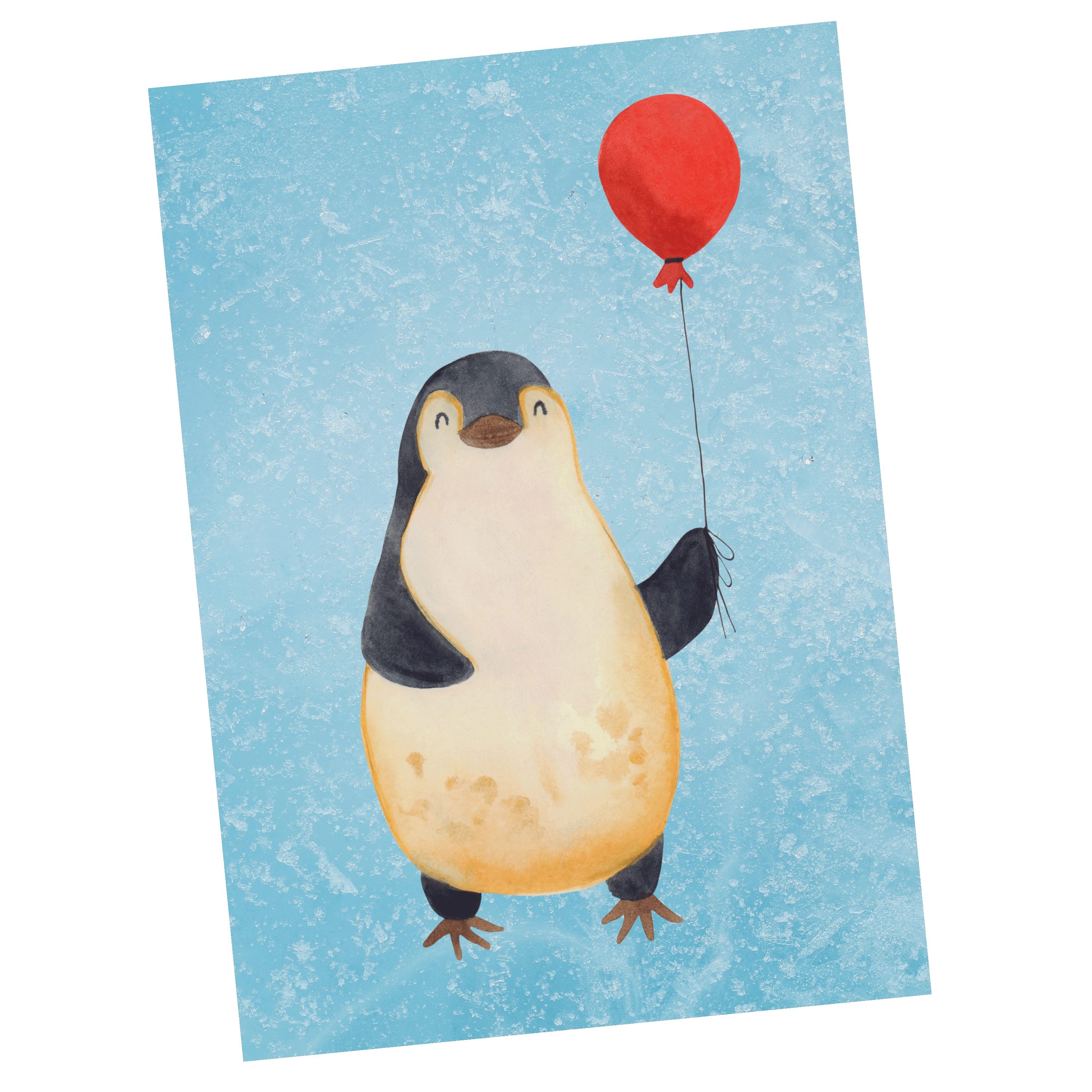 Mr. & Mrs. Panda Postkarte Pinguin Luftballon - Eisblau - Geschenk, Grußkarte, Geschenkkarte, Ge