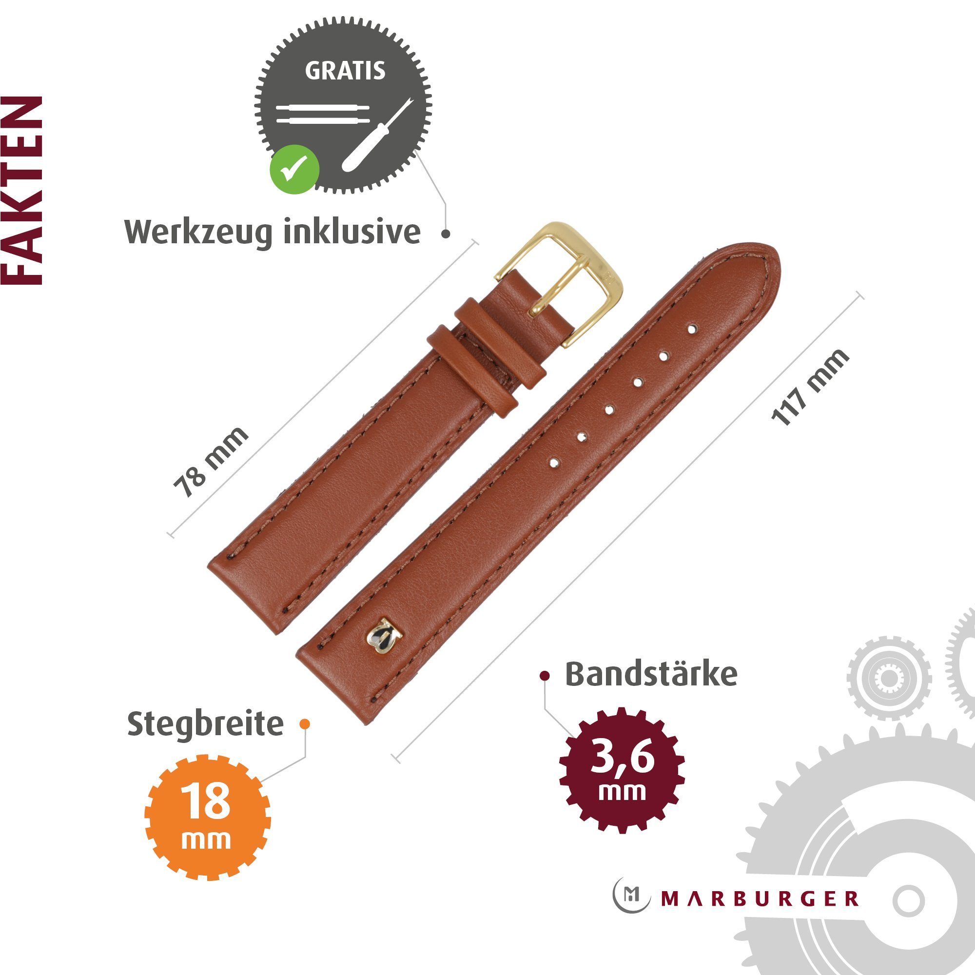 MARBURGER Uhrenarmband 18mm Leder