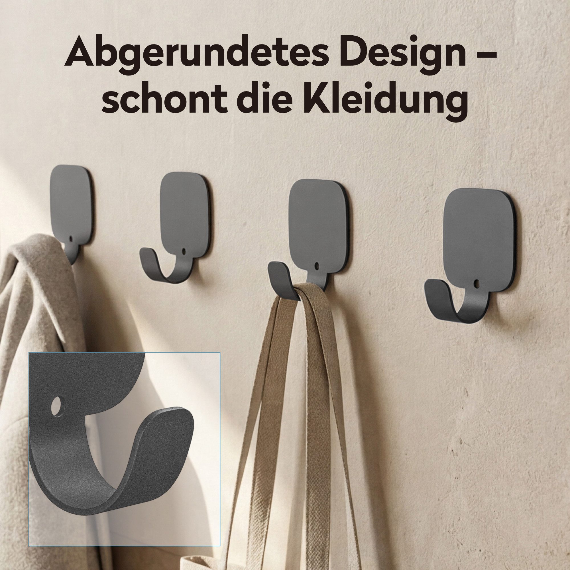 doporro Wandhaken Klebehaken Wandhaken ohne Bohren 4 Stück aus Aluminium Stalo-15, aus Aluminium