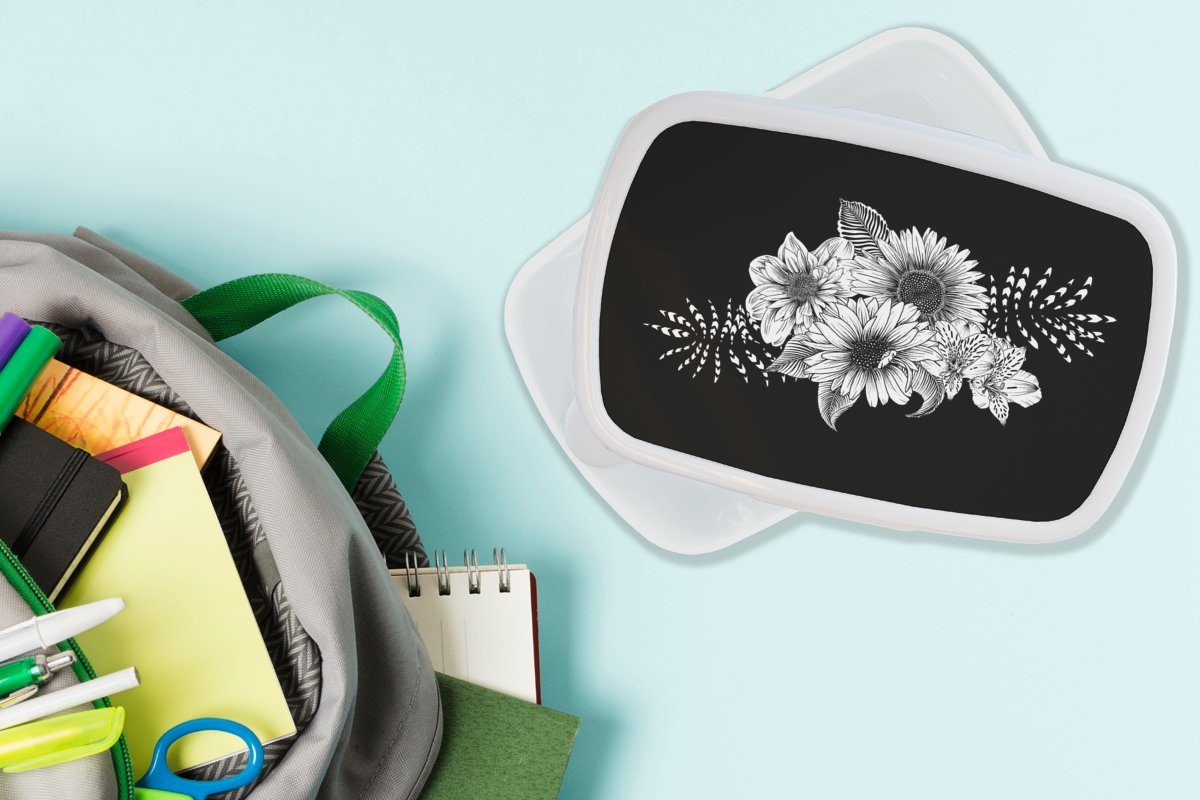 MuchoWow Lunchbox Blumen - Erwachsene, und Kunststoff, Mädchen Blumenkraft, weiß - Brotdose, Jungs und Brotbox Vintage für für Kinder (2-tlg)