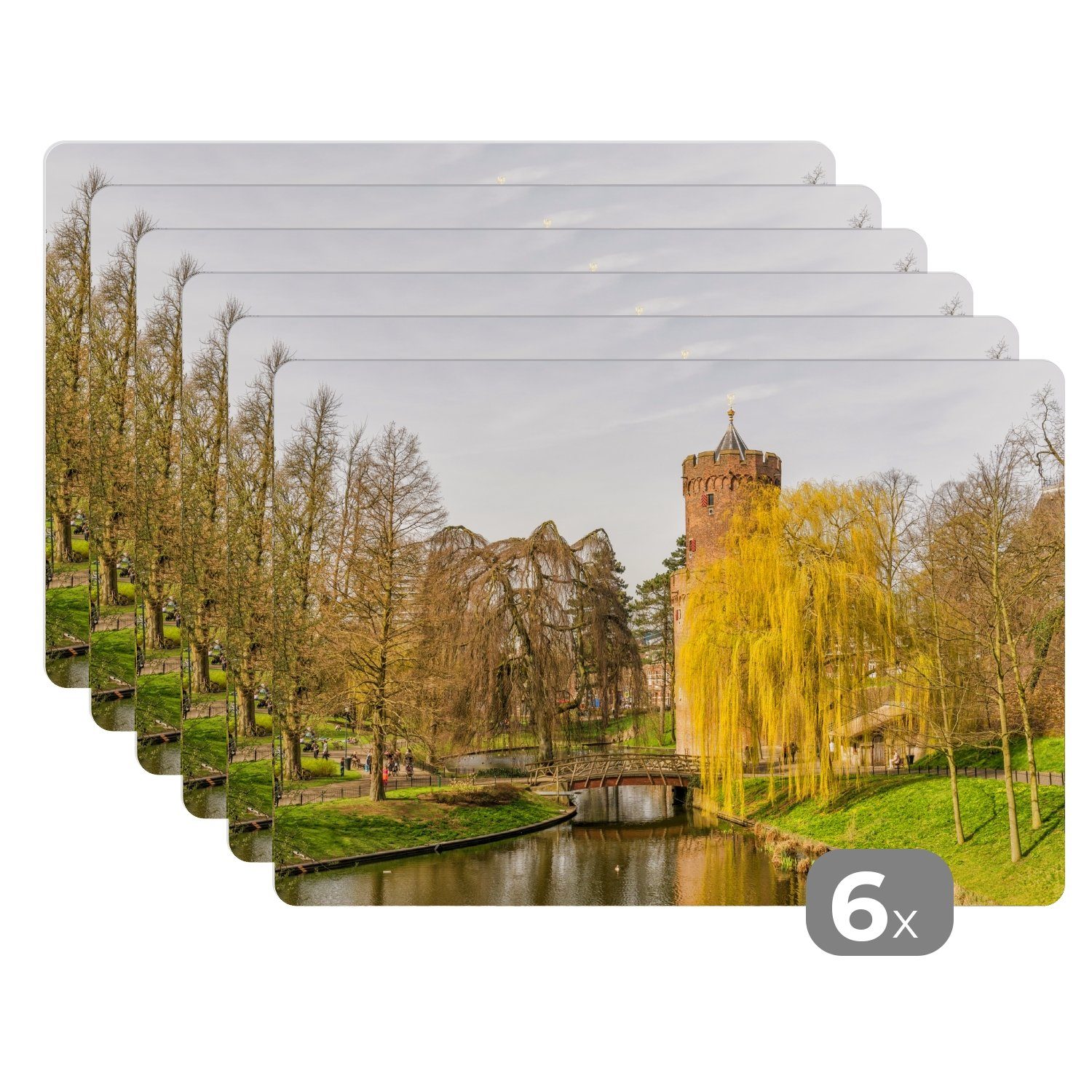 Platzset, Wasser - Baum - Nijmegen, MuchoWow, (6-St), Platzset, Platzdecken, Platzmatte, Tischmatten, Schmutzabweisend