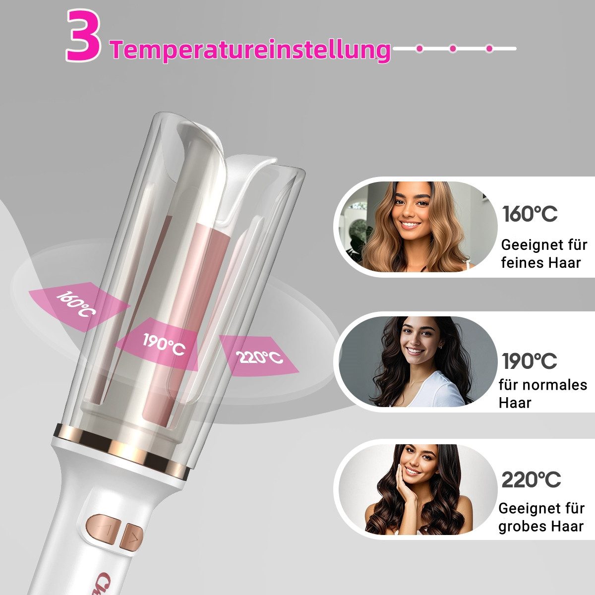 CkeyiN Lockendreher automatischer Lockenstab 25mm mit transparentem Hitzeschild, Keramik-Beschichtung, PTC-Technologie, Vier-Ecken-Magic-Grip-Design