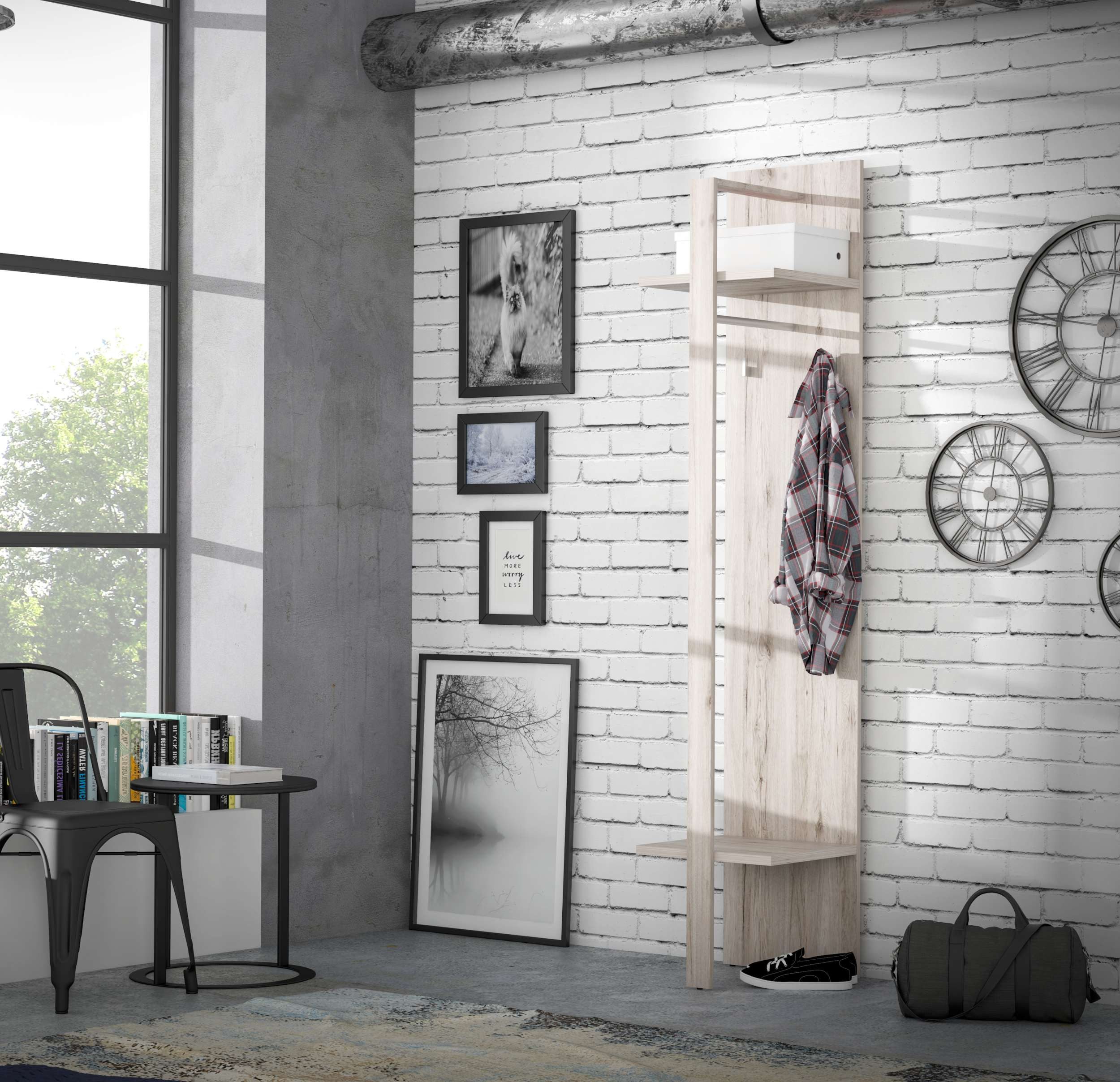 99rooms Garderobenpaneel Alma (Paneel, Garderobenpaneel), mit 2 Ablagen, Kleiderstange, 2 Kleiderhaken, hängend
