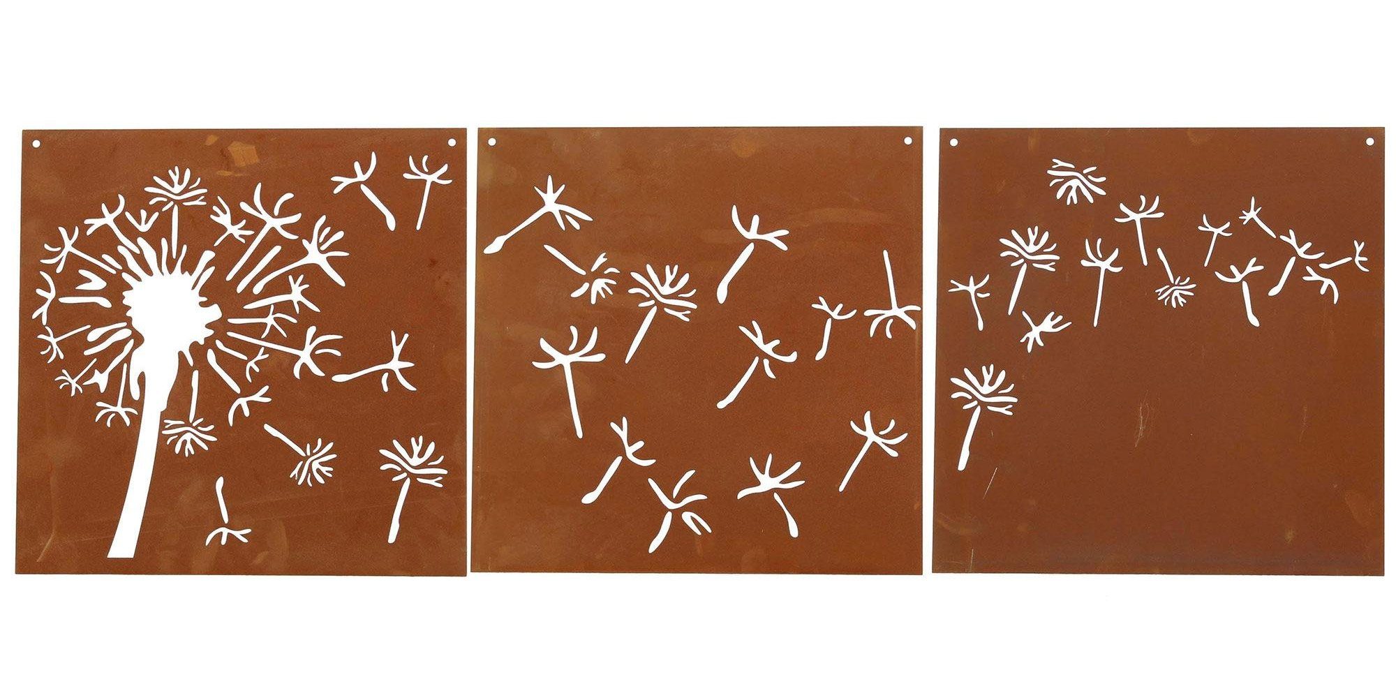Ferrum Art Design Gartenfigur Ferrum Wandbild Edelrost Bildtriologie Pusteblume 3er-Set, 30 x 30cm, (1 St)